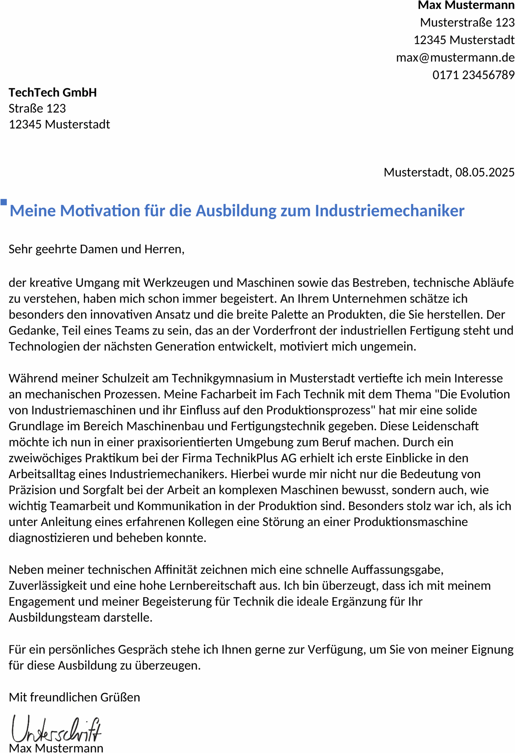 Word-Vorlage Bewerbungsunterlagen Produktionsmitarbeiter