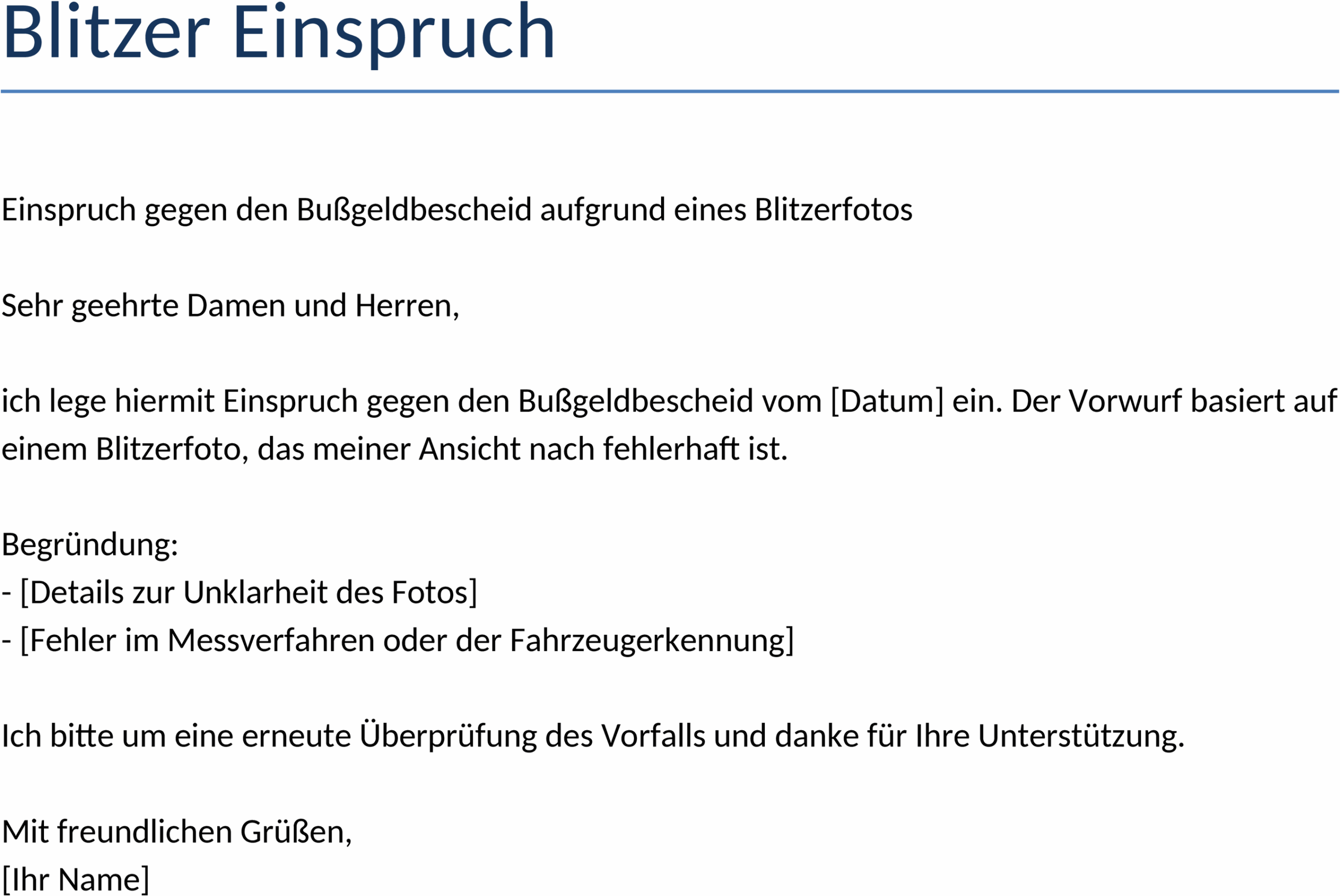 Blitzer Einspruch Word-Vorlage