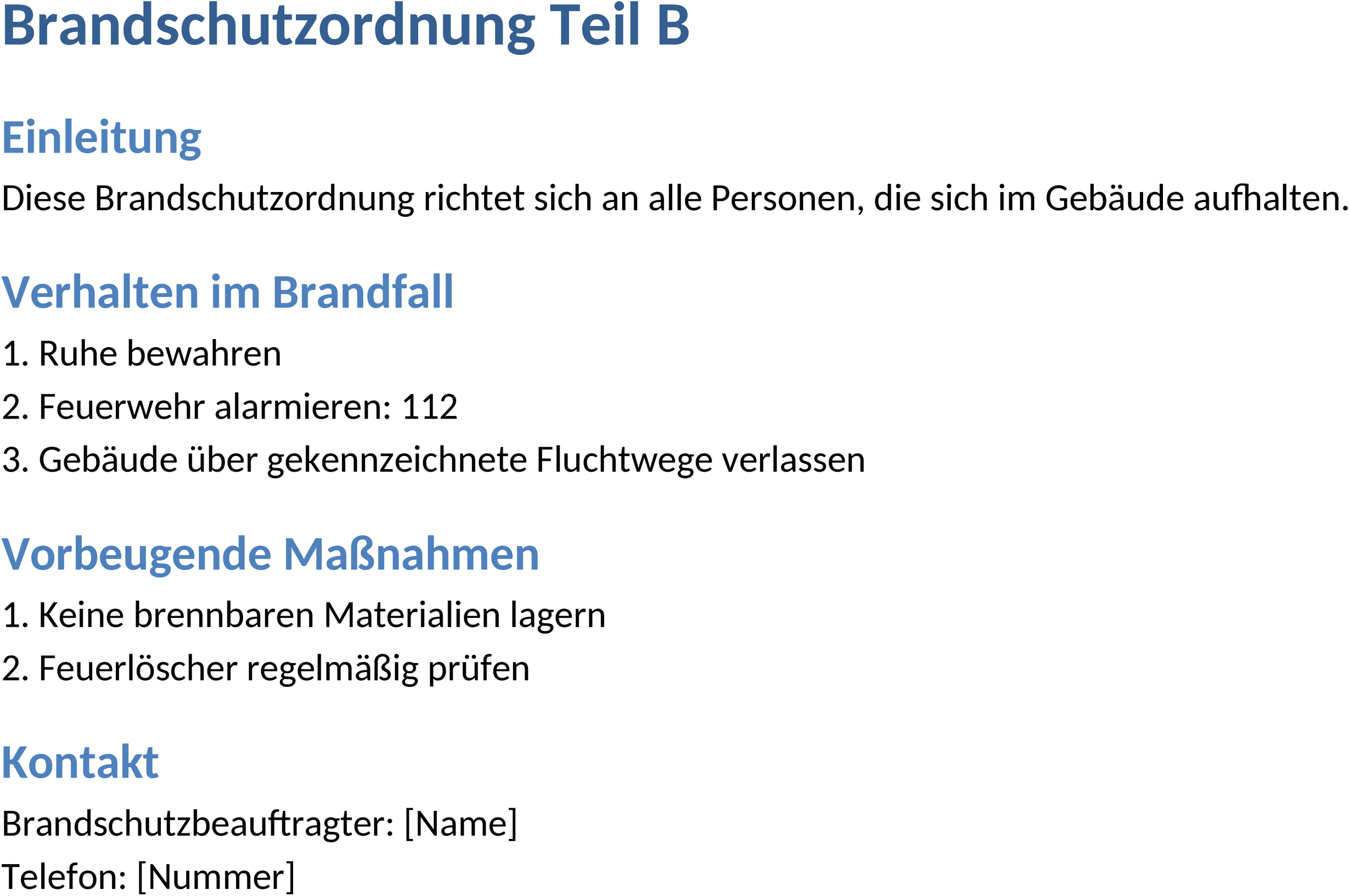 Brandschutzordnung Teil B Word-Dokument
