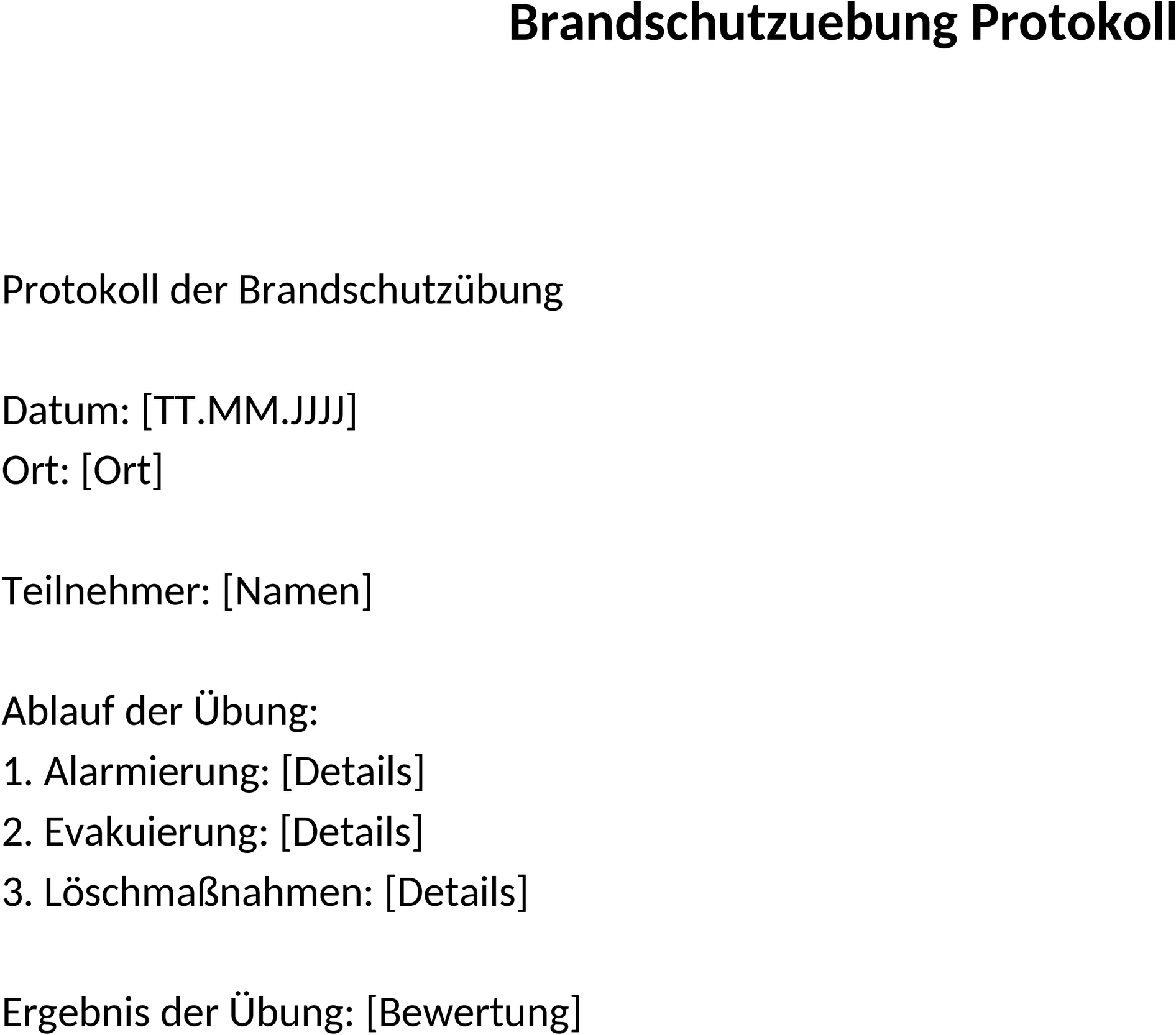 Brandschutzübung Protokoll Word