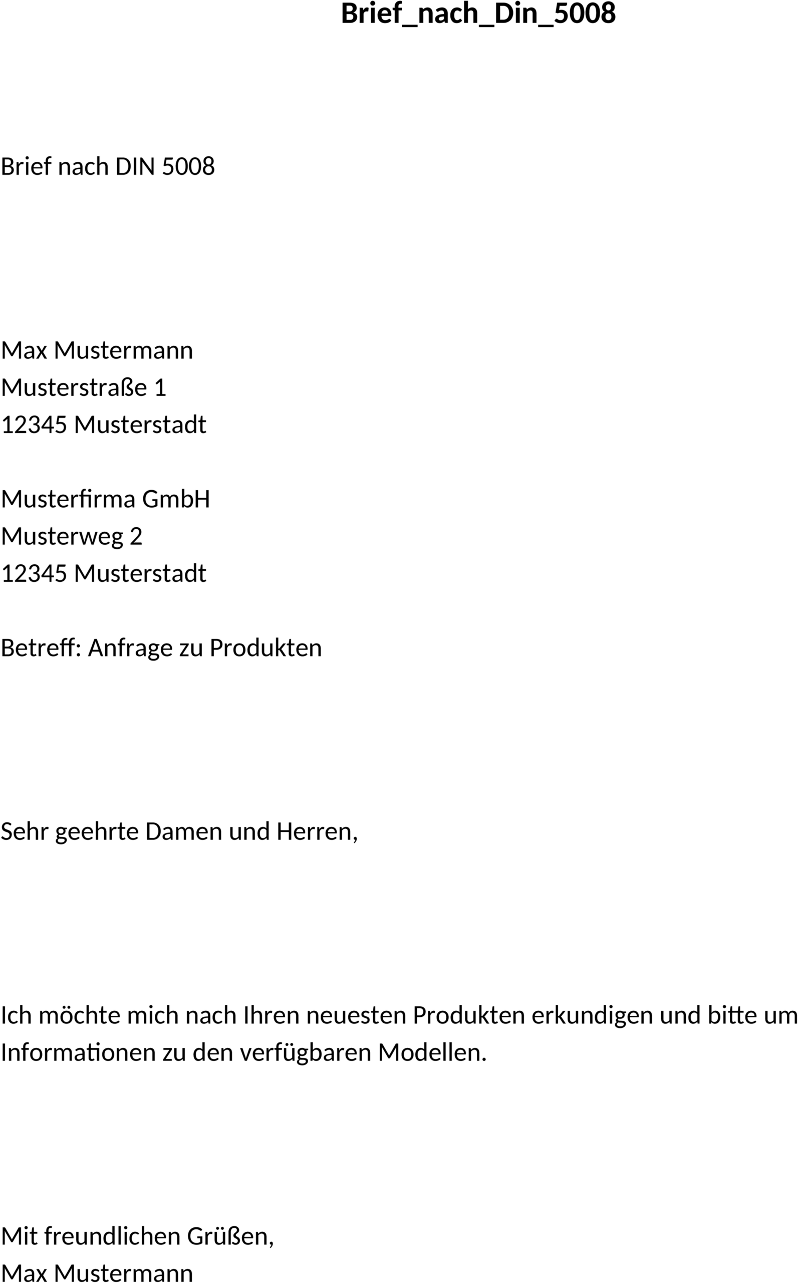 Brief nach DIN 5008 Word Vorlage