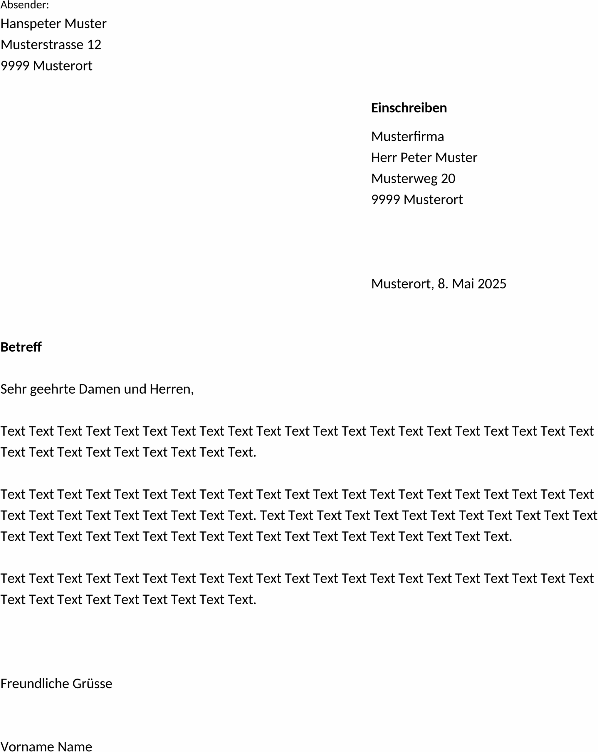Briefvorlage Einschreiben Schweiz