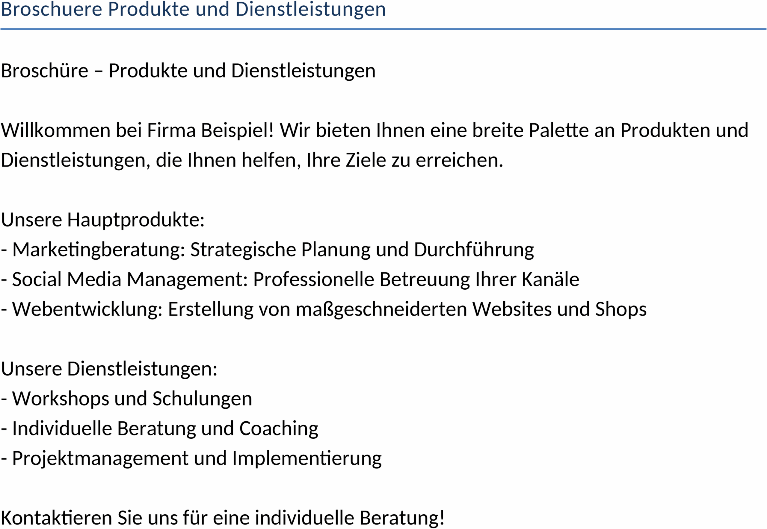 Word-Vorlage Broschüre für Produkte und Dienstleistungen