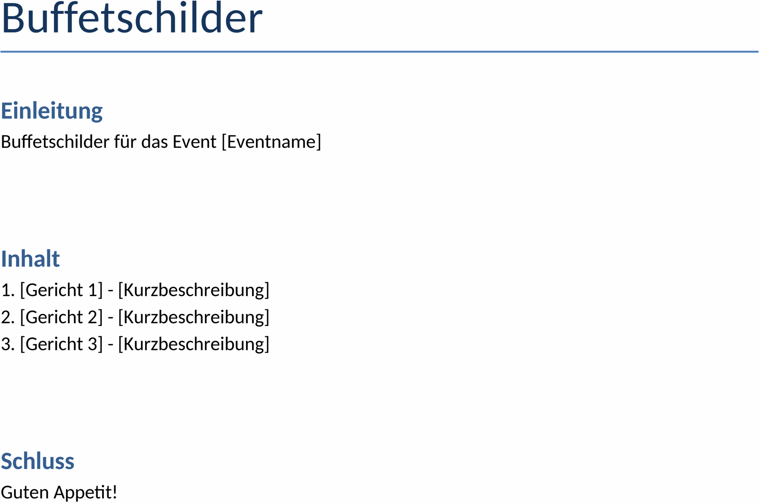 Buffetschilder Word-Vorlage
