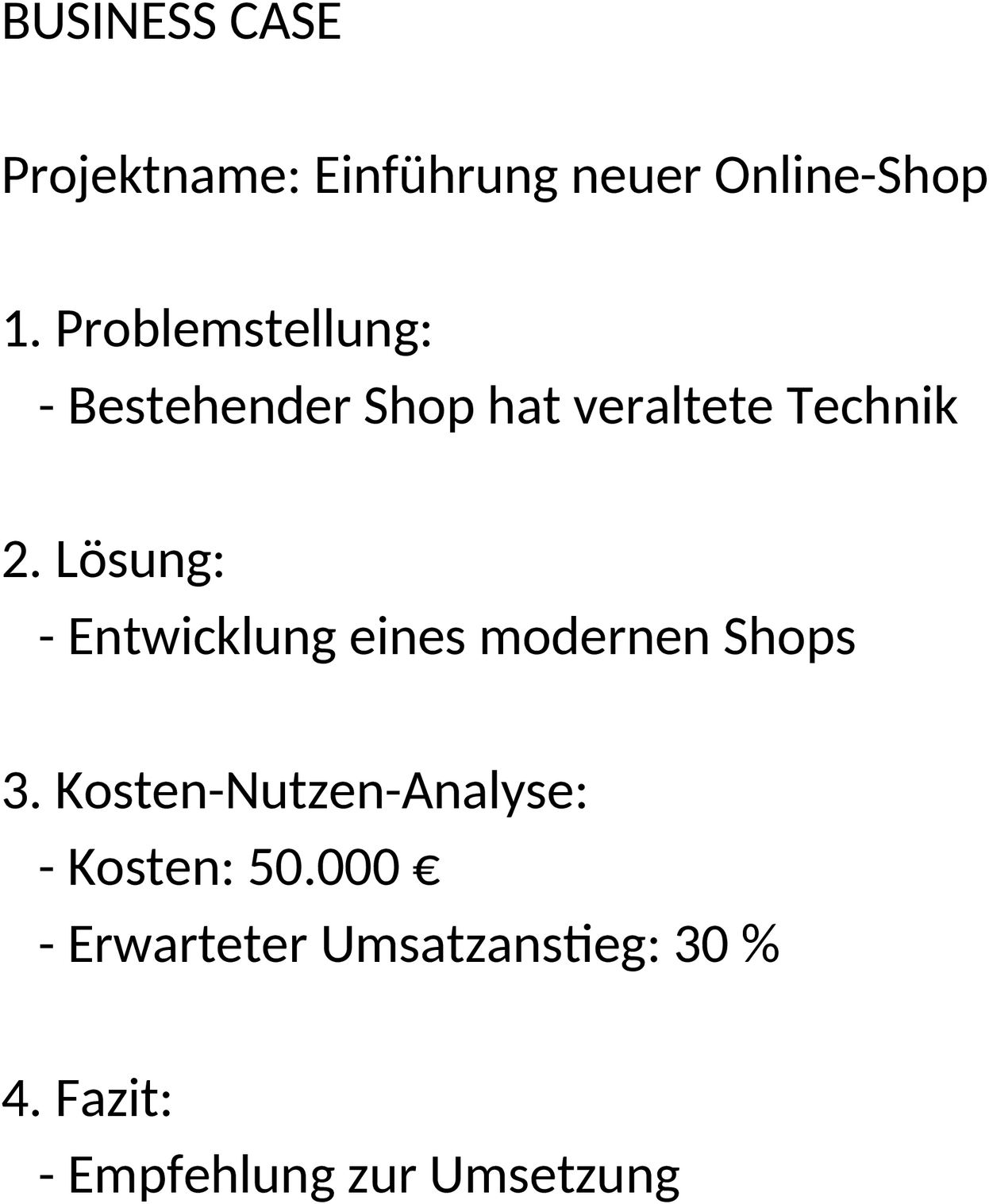 Business Case Word-Dokument