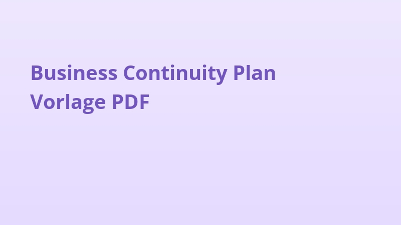 Business Continuity Plan Vorlage PDF