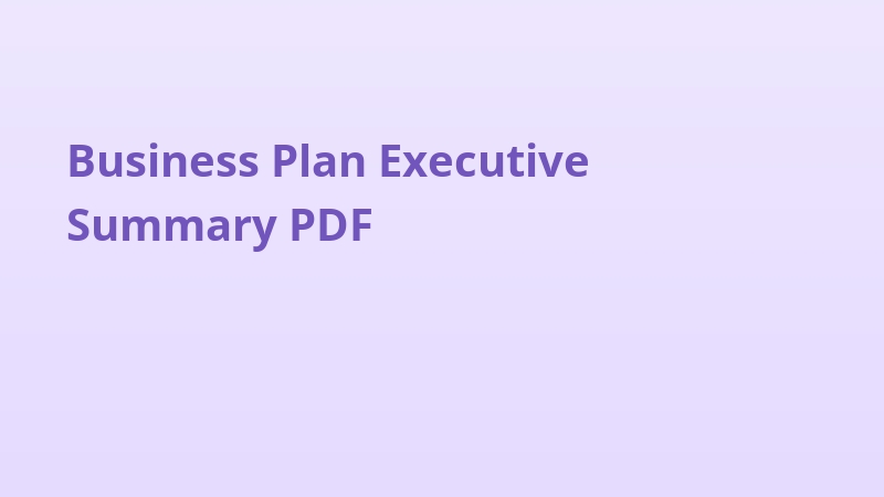 Business Plan Executive Summary PDF