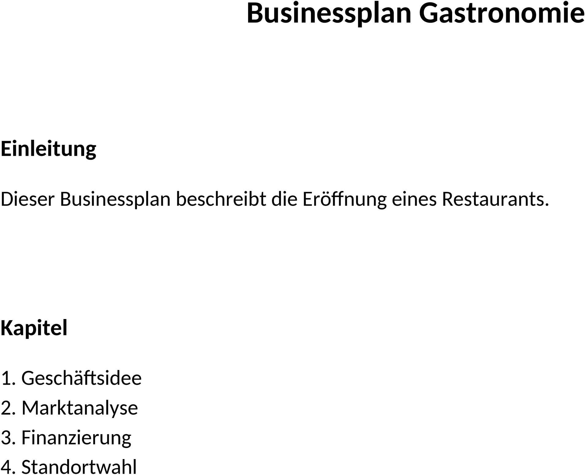 Businessplan Gastronomie Word-Vorlage