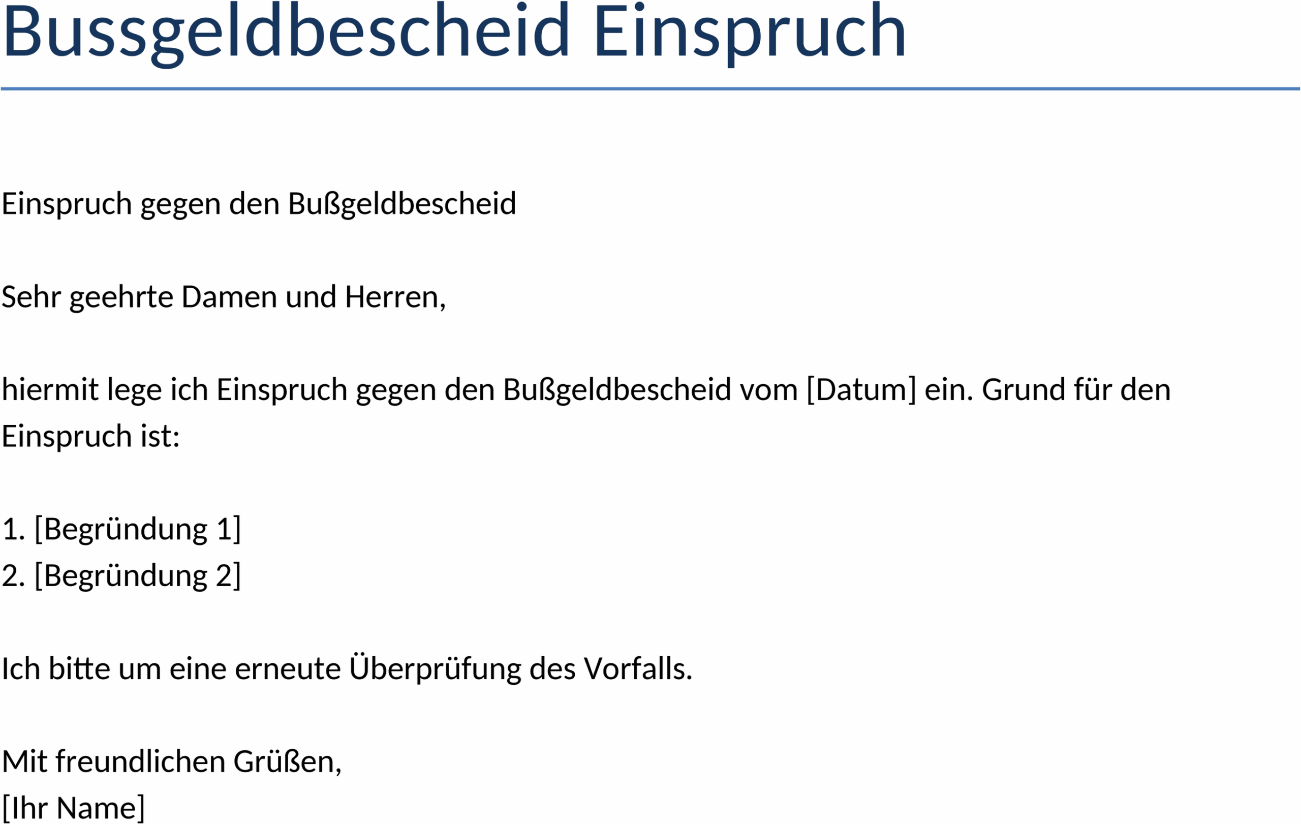 Bußgeldbescheid Einspruch Word-Template