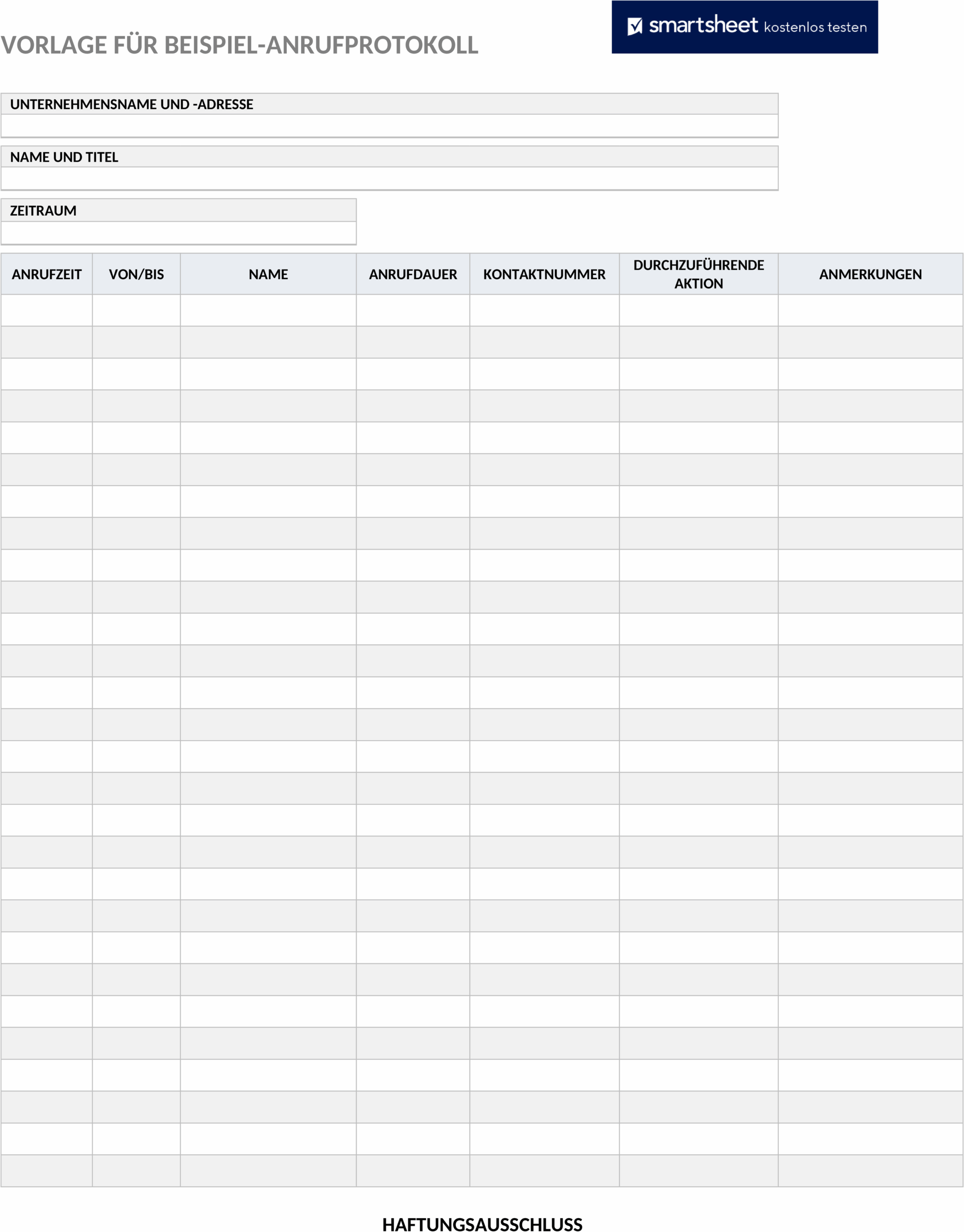 Call-Log-Word-Vorlage