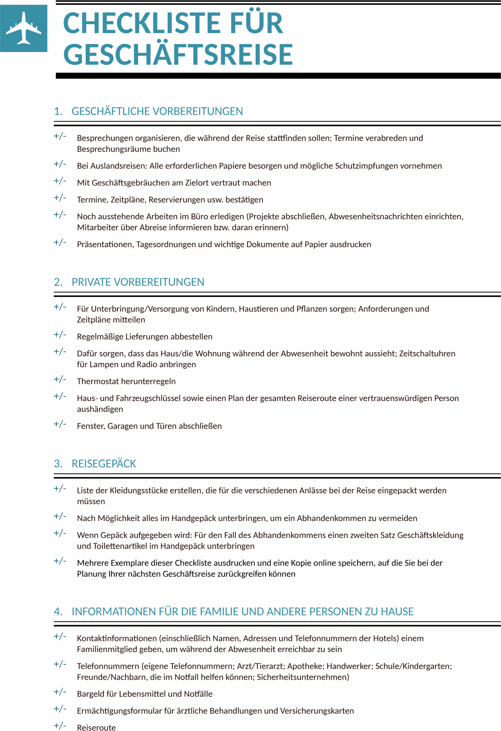 Checkliste für Geschäftsreise als Word-Datei