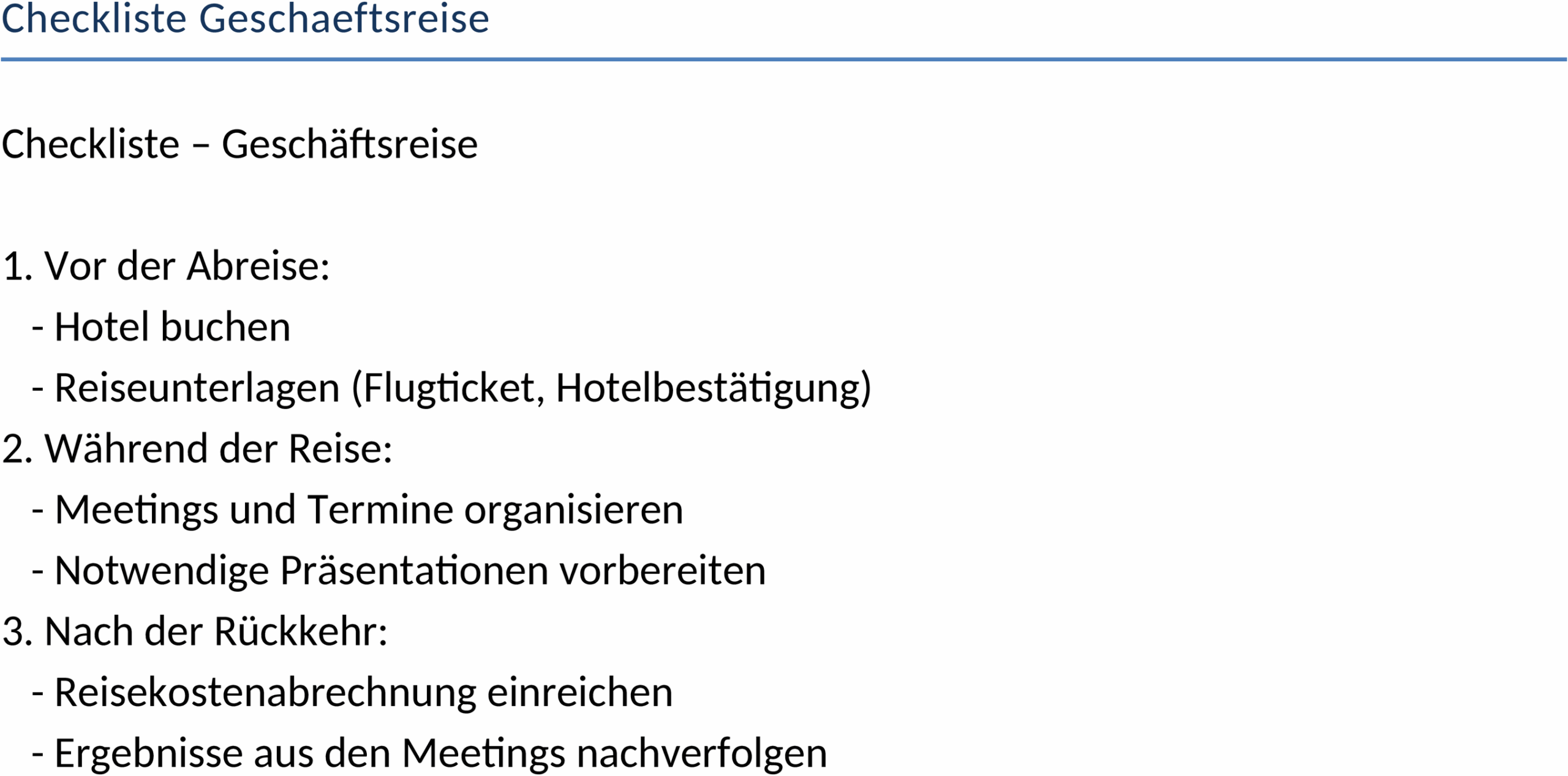 Checkliste für Geschäftsreisen - Word-Template für optimale Reiseplanung