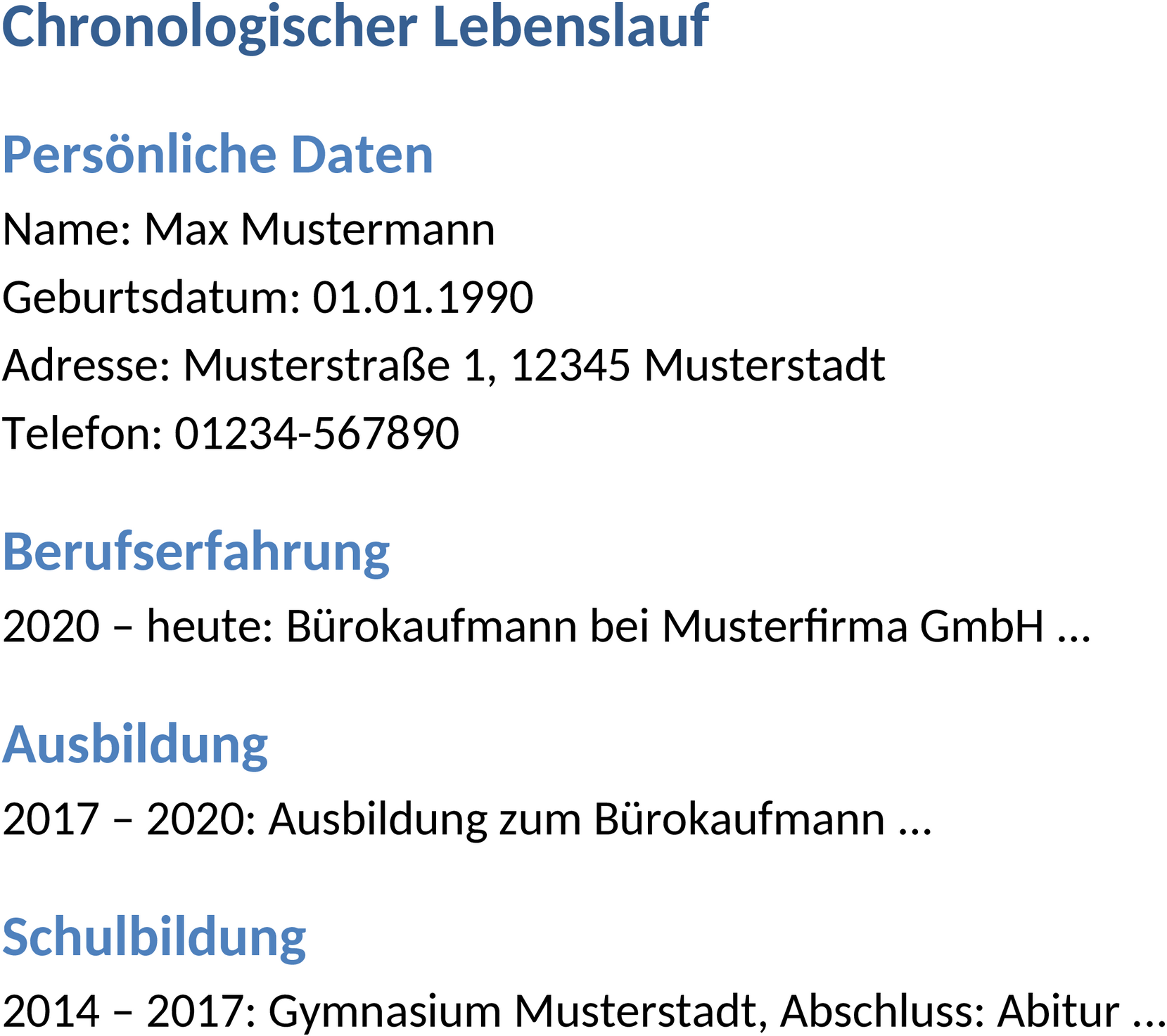 Chronologischer Lebenslauf Word-Dokument