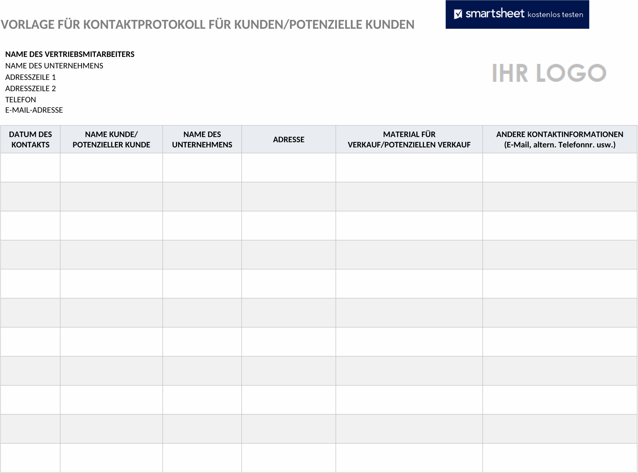 Word-Vorlage für Client Prospect Kontaktprotokoll