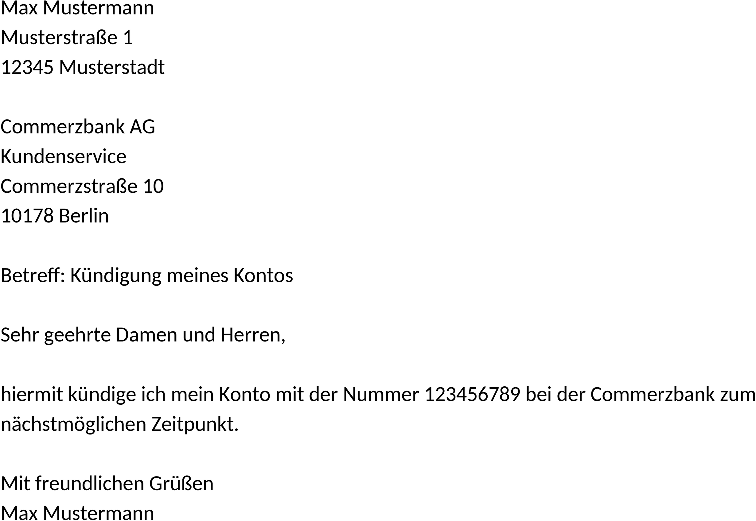 Commerzbank Kündigung Word-Vorlage