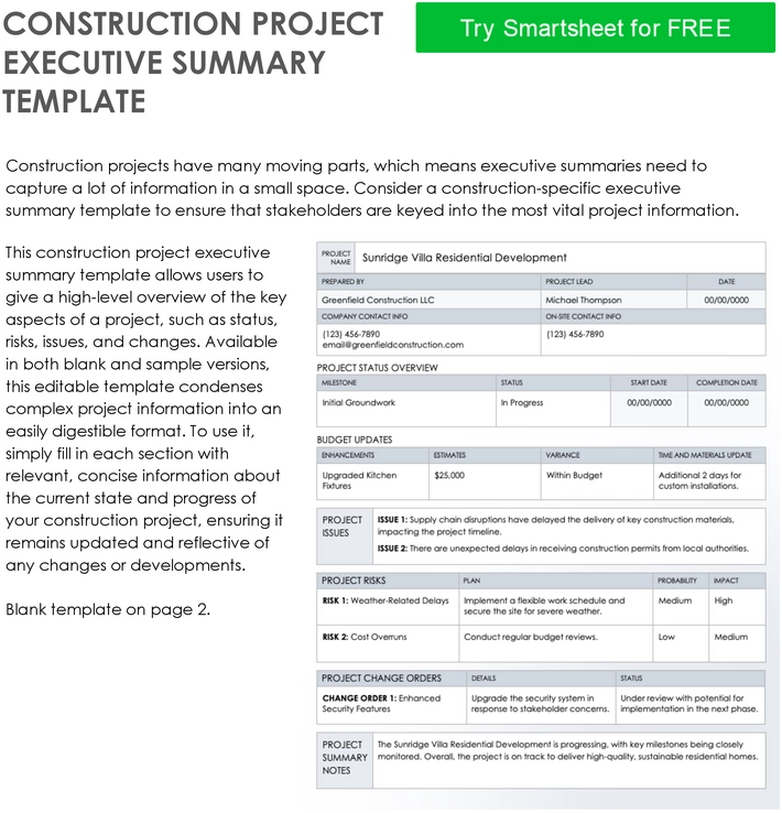 construction-projekt-executive-summary-vorlage