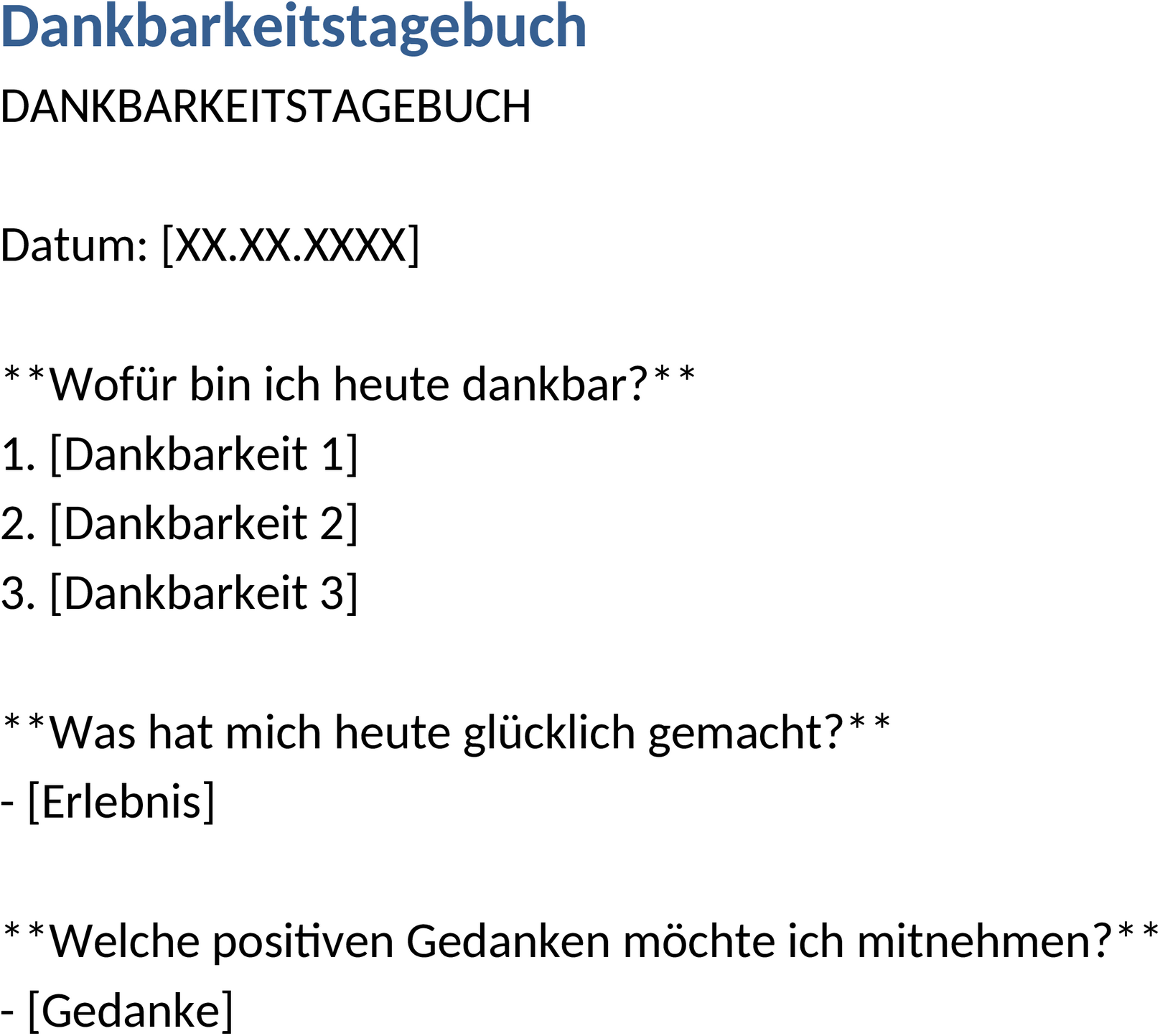 Dankbarkeitstagebuch Word Template
