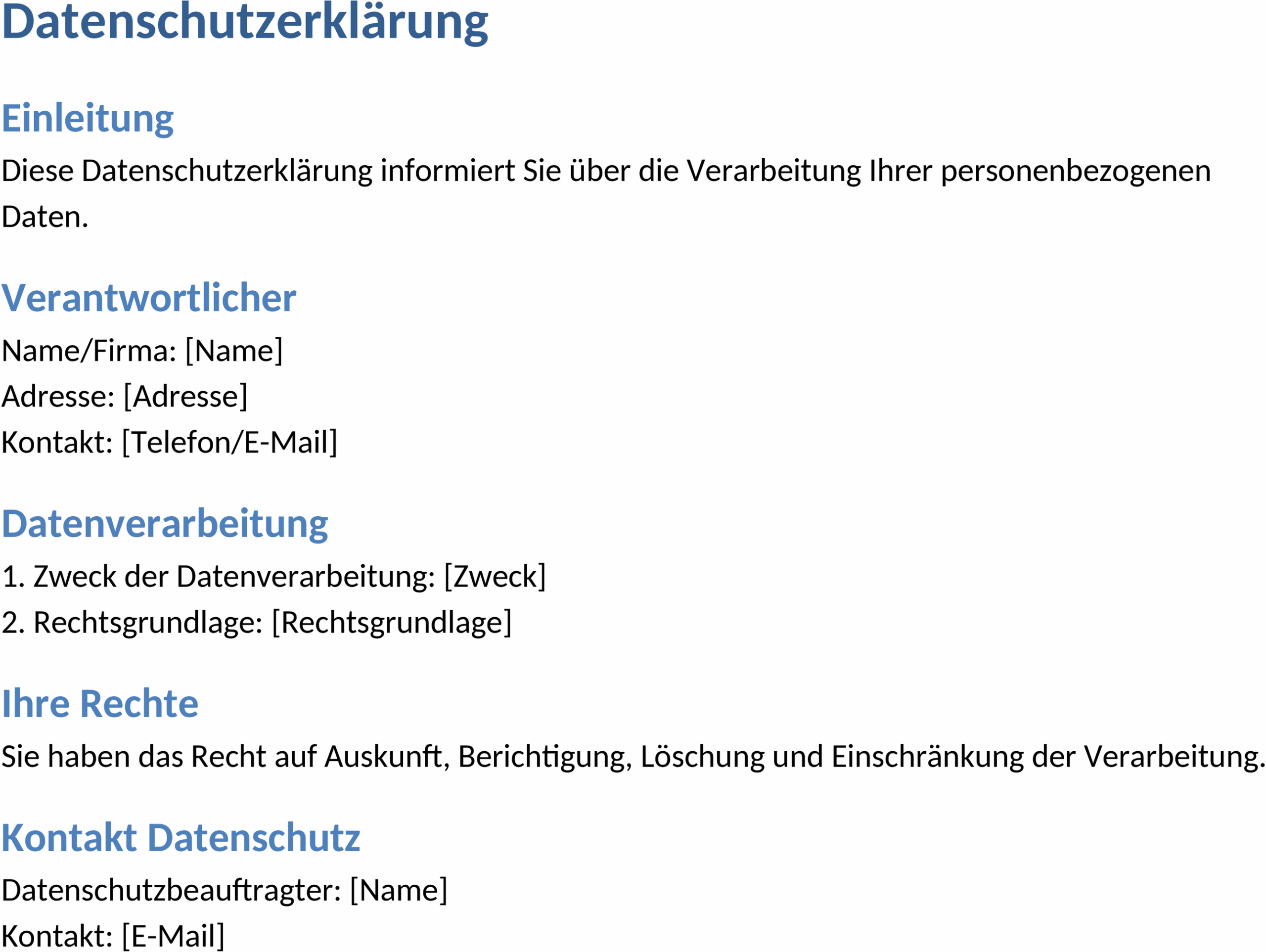 Datenschutzerklärung Word-Dokument
