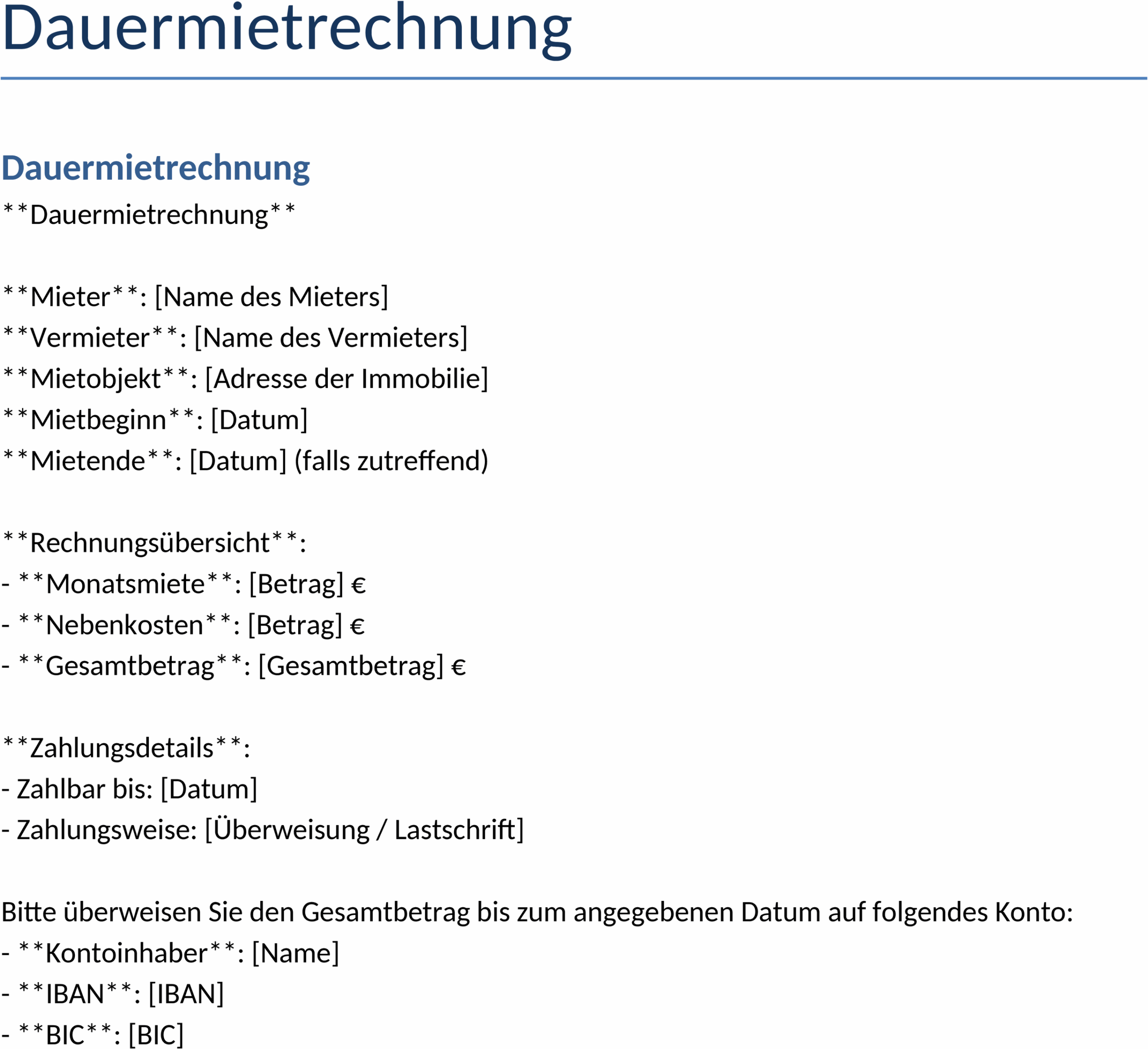 Dauermietrechnung DOCX Vorlage