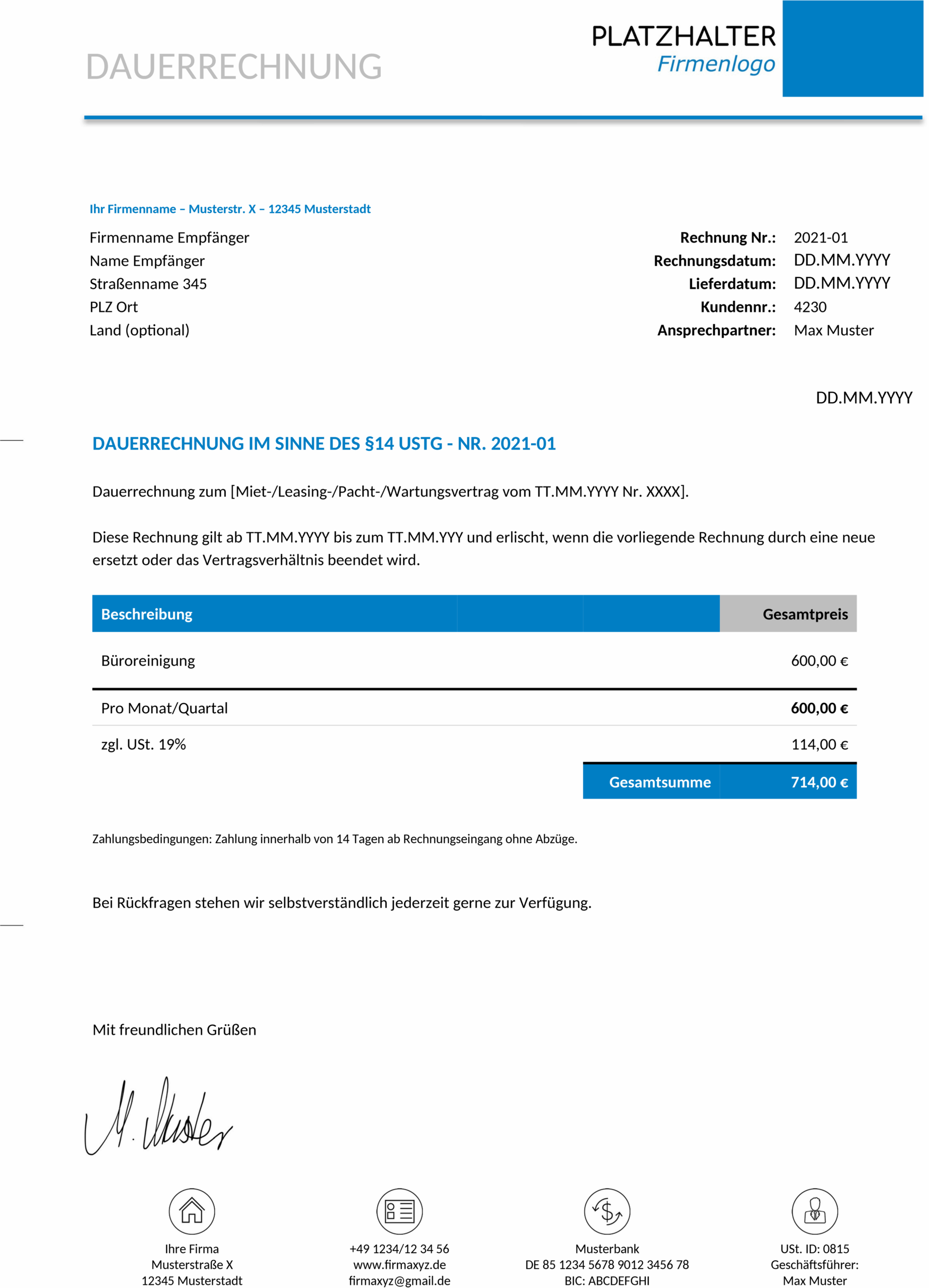 Dauerrechnung Word-Dokument