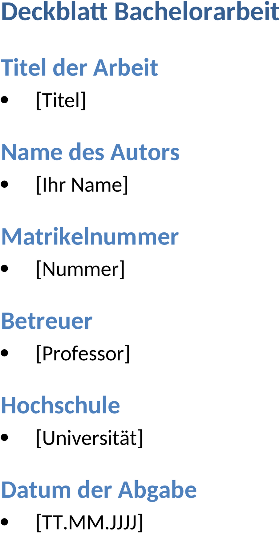 Deckblatt-Template für Bachelorarbeiten in Word