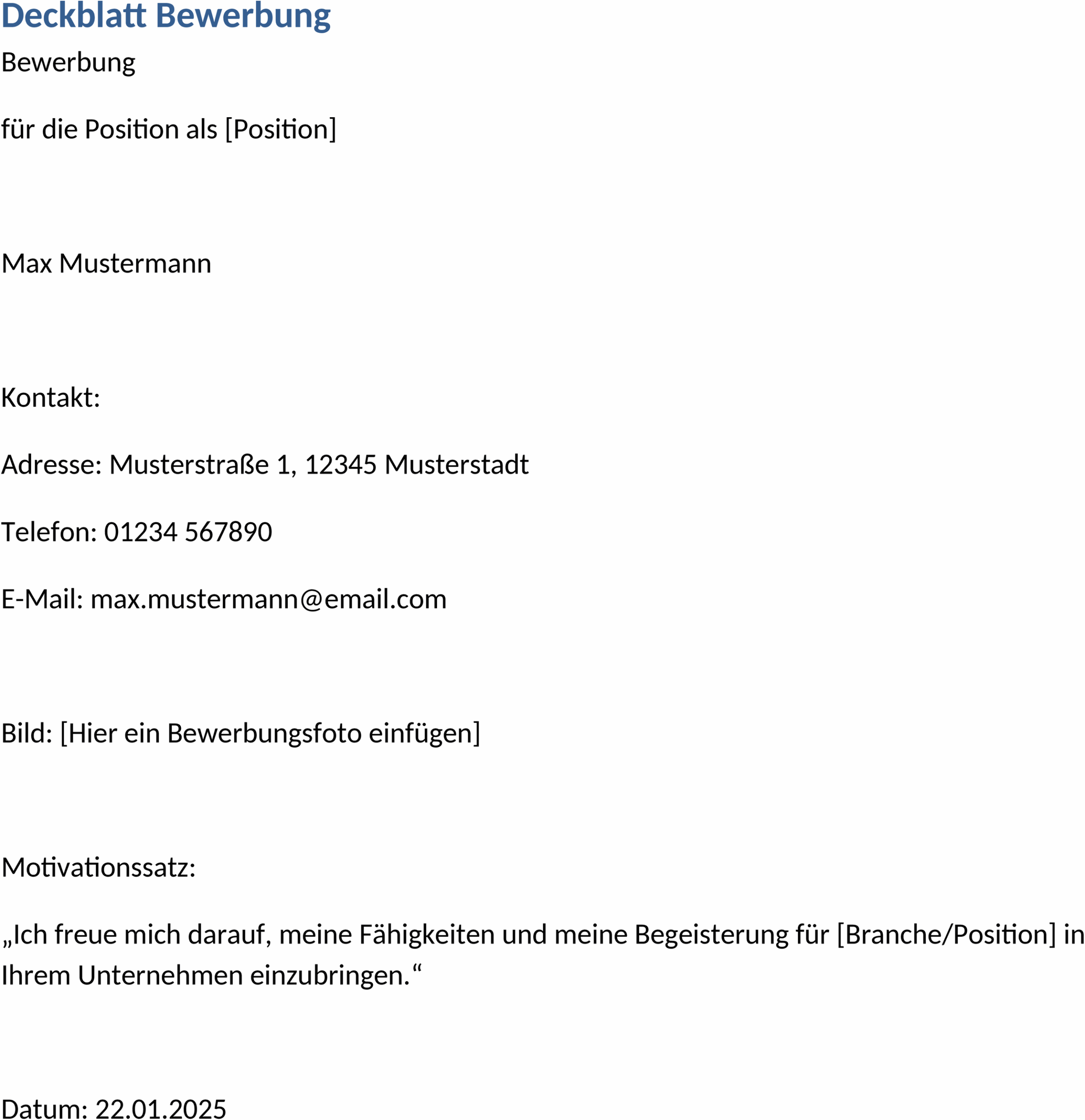 Deckblatt für Bewerbung in Word