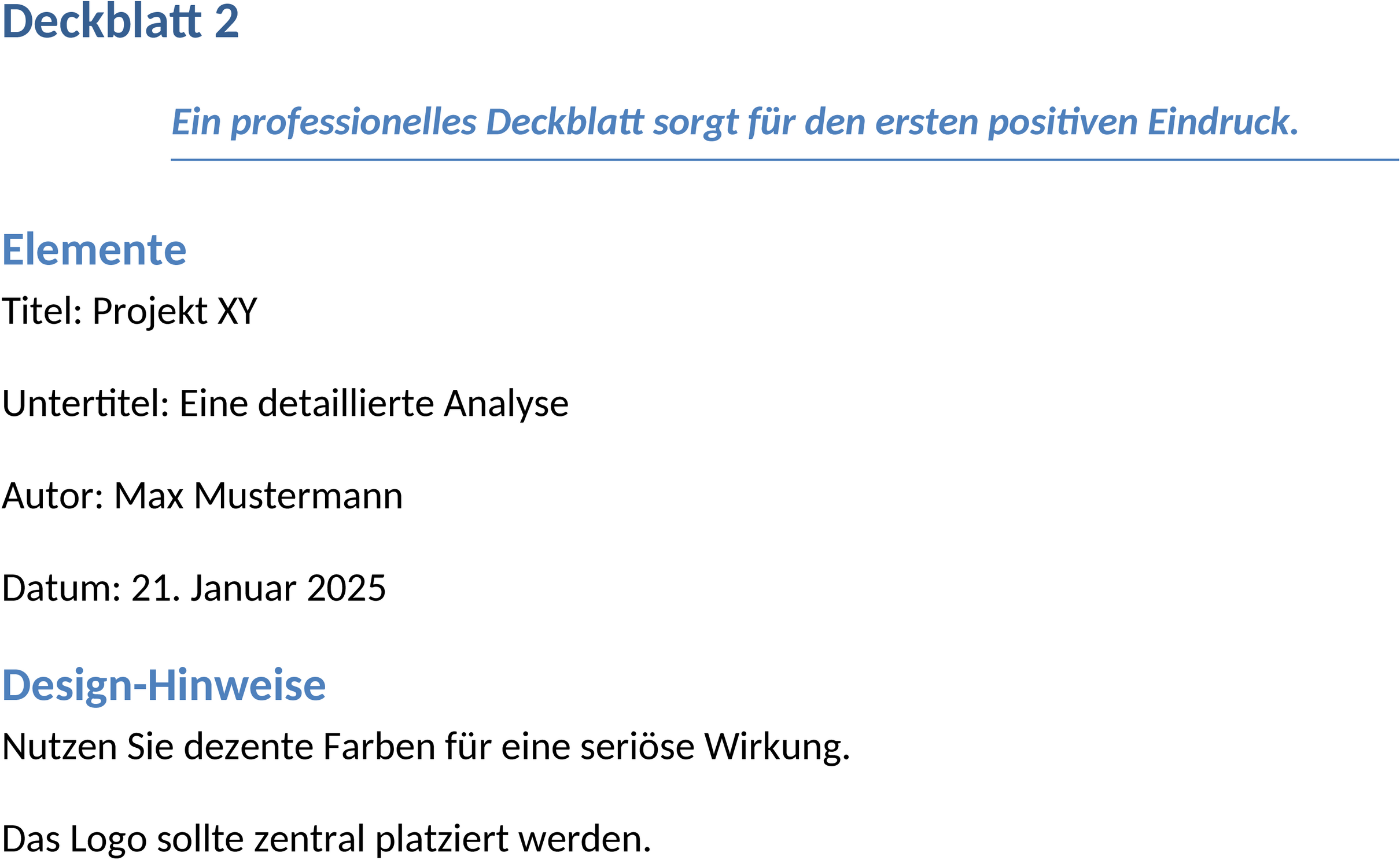 Deckblatt in Word für Geschäftsdokumente