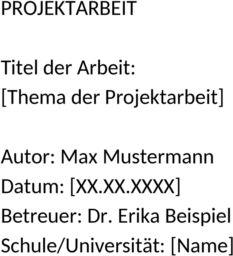 Deckblatt Projektarbeit Word-Dokument