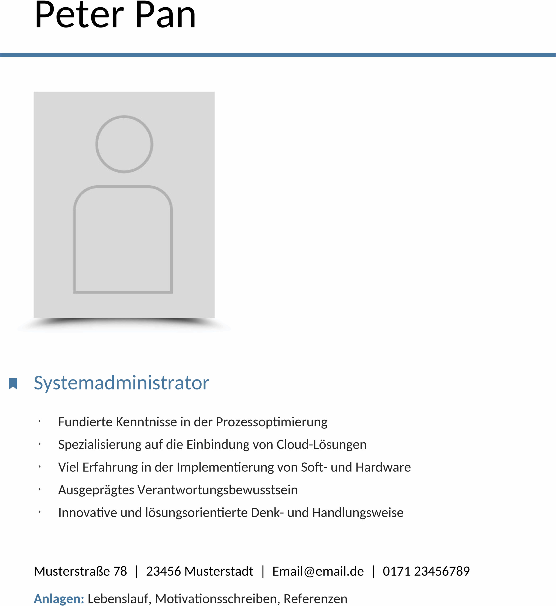 Deckblattvorlage für Bewerbungen
