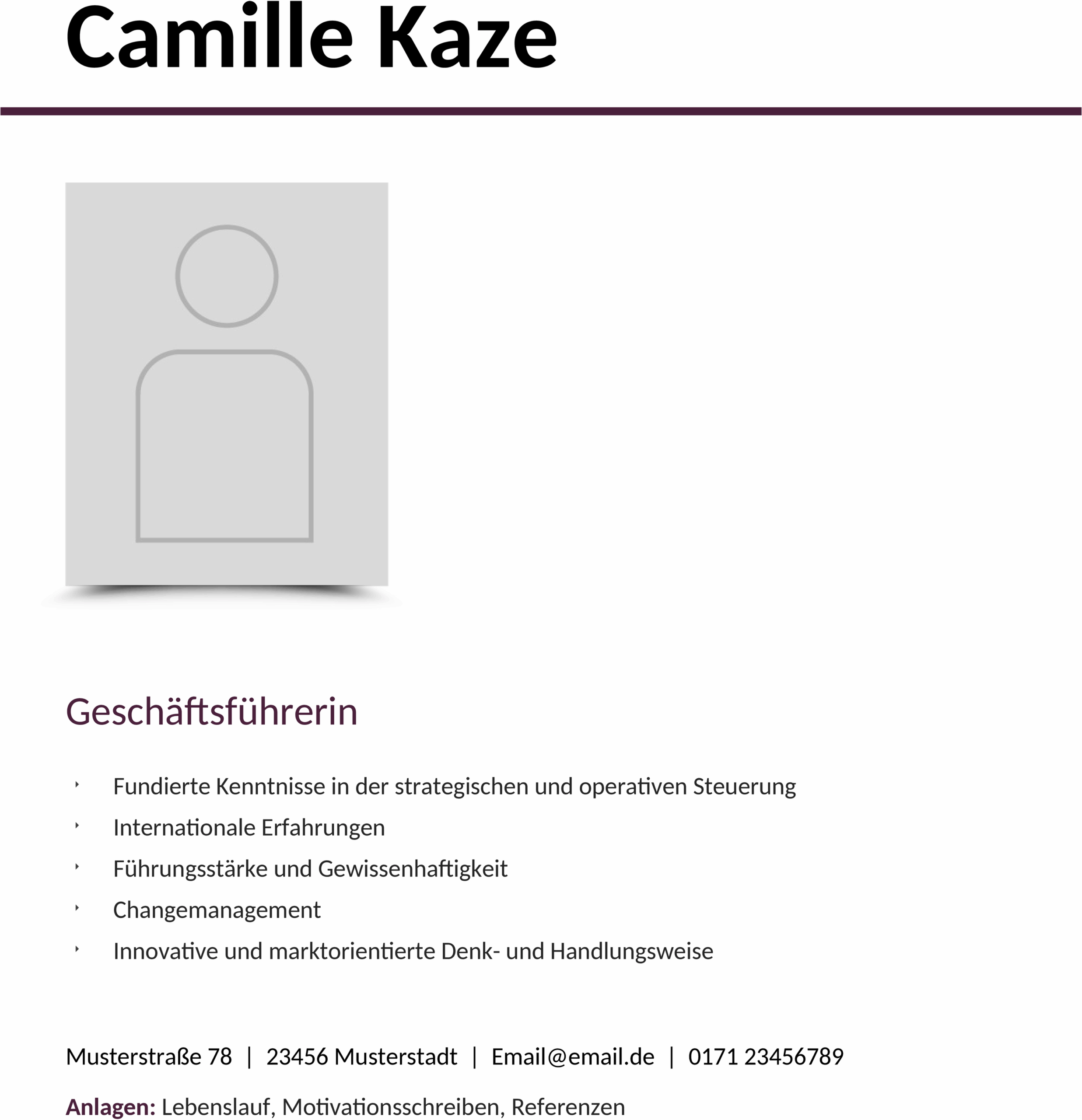 Deckblattvorlage Bewerbung Management