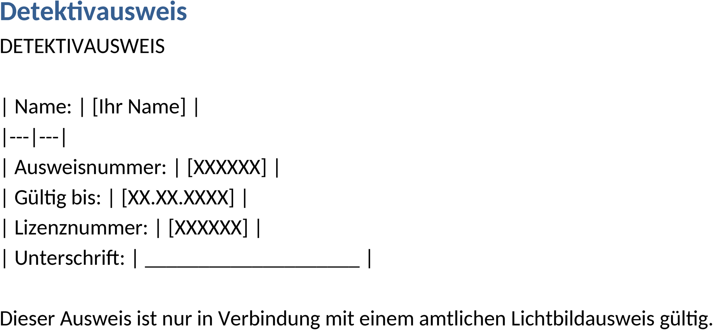 Detektivausweis Word-Dokument