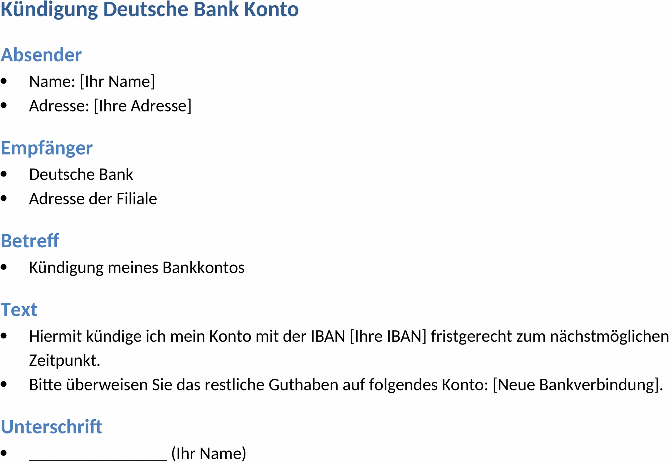 Word-Vorlage Deutsche Bank Konto Kündigen