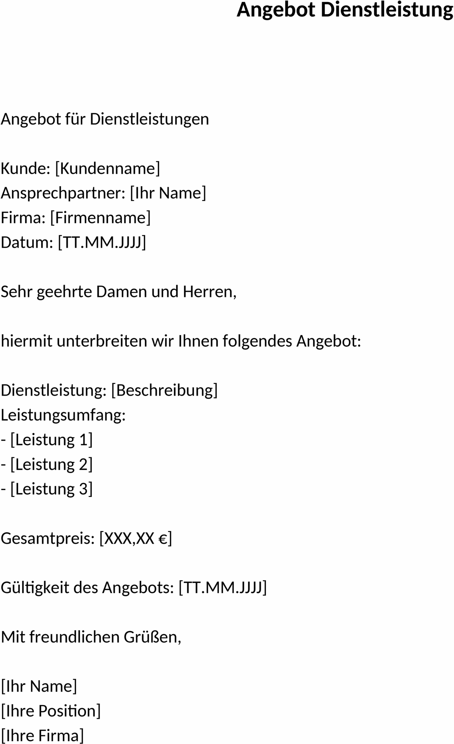 Dienstleistungsangebot Word-Vorlage