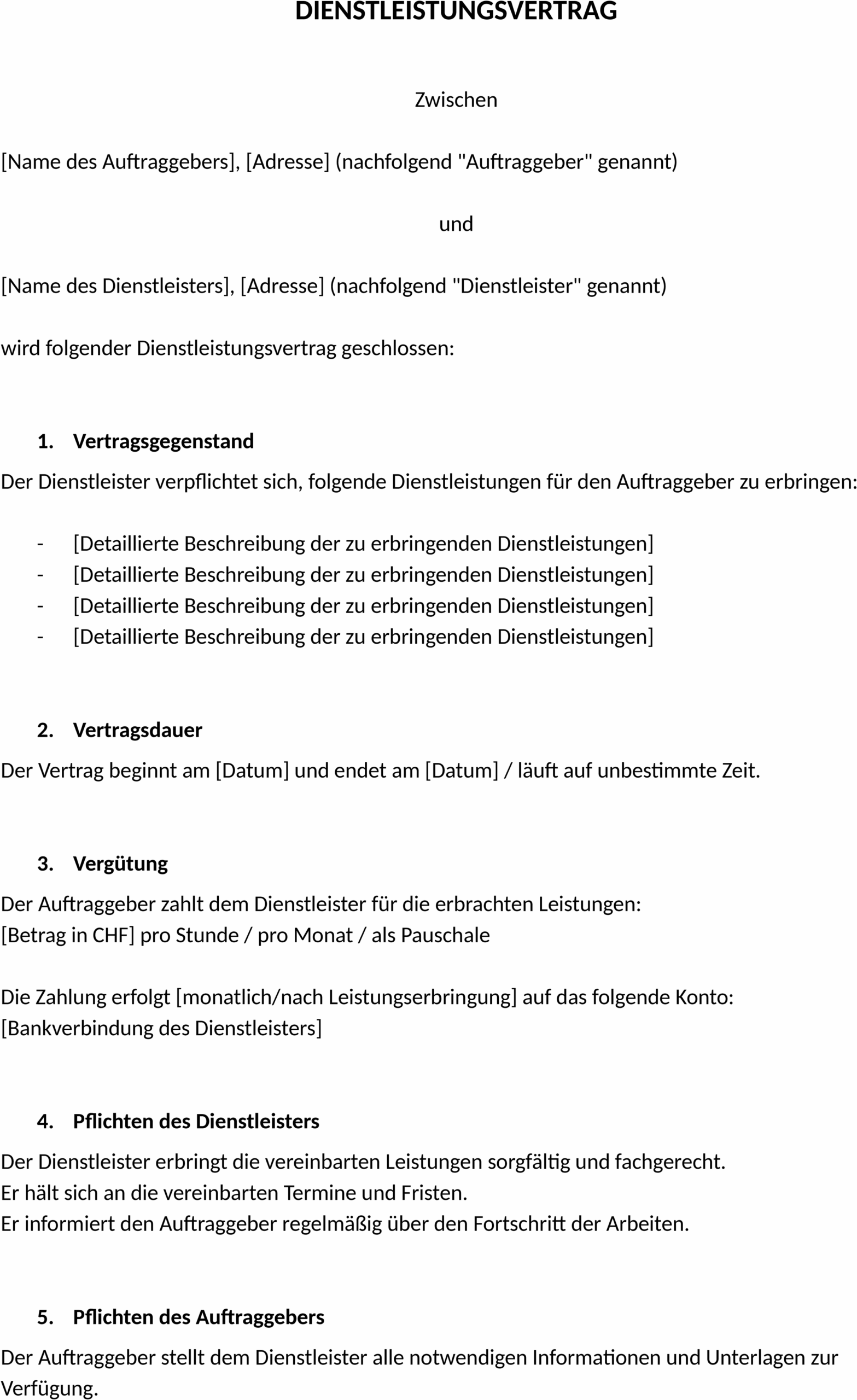 Dienstleistungsvertrag-Vorlage als Word-Dokument