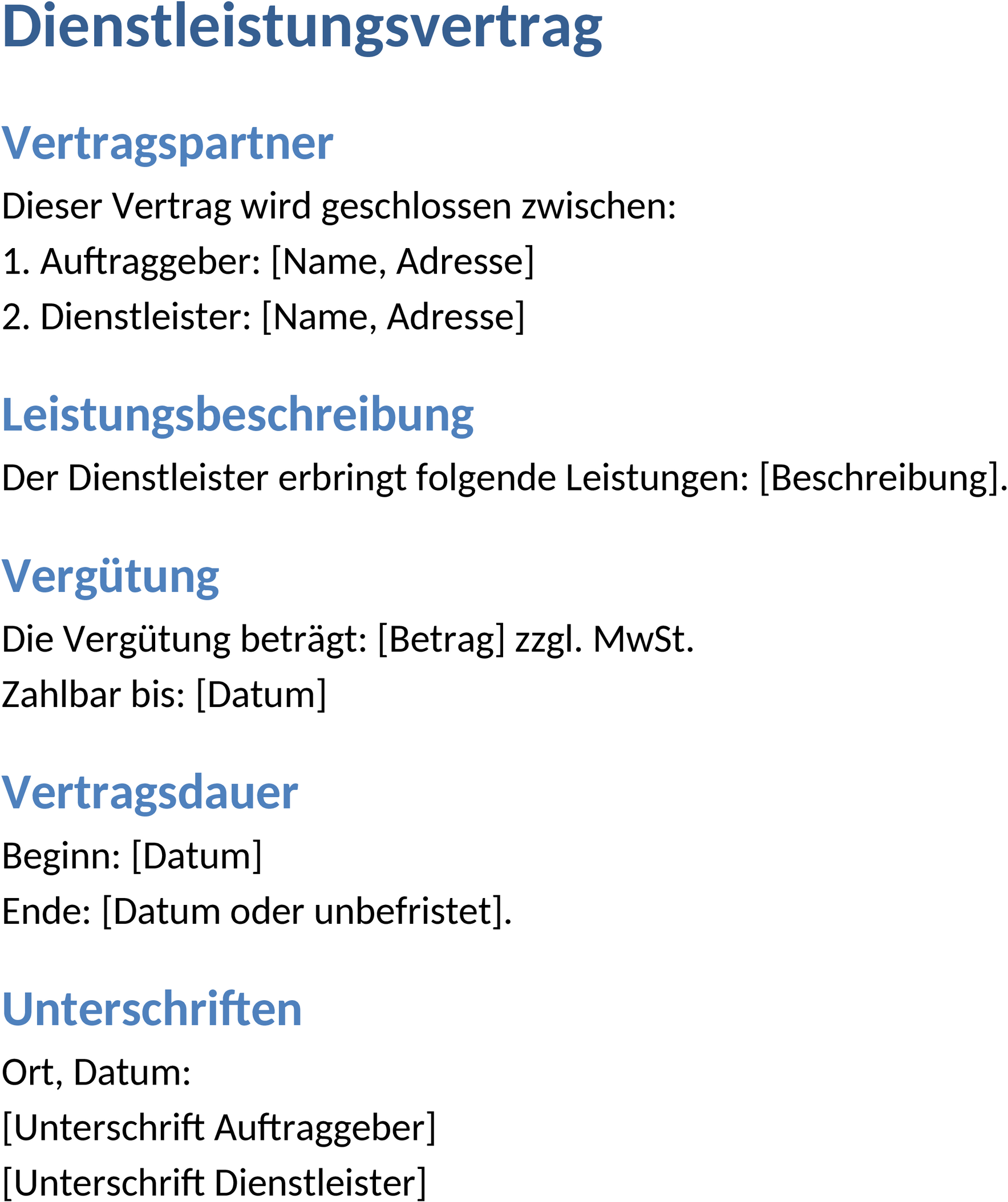 Dienstleistungsvertrag im Word-Format