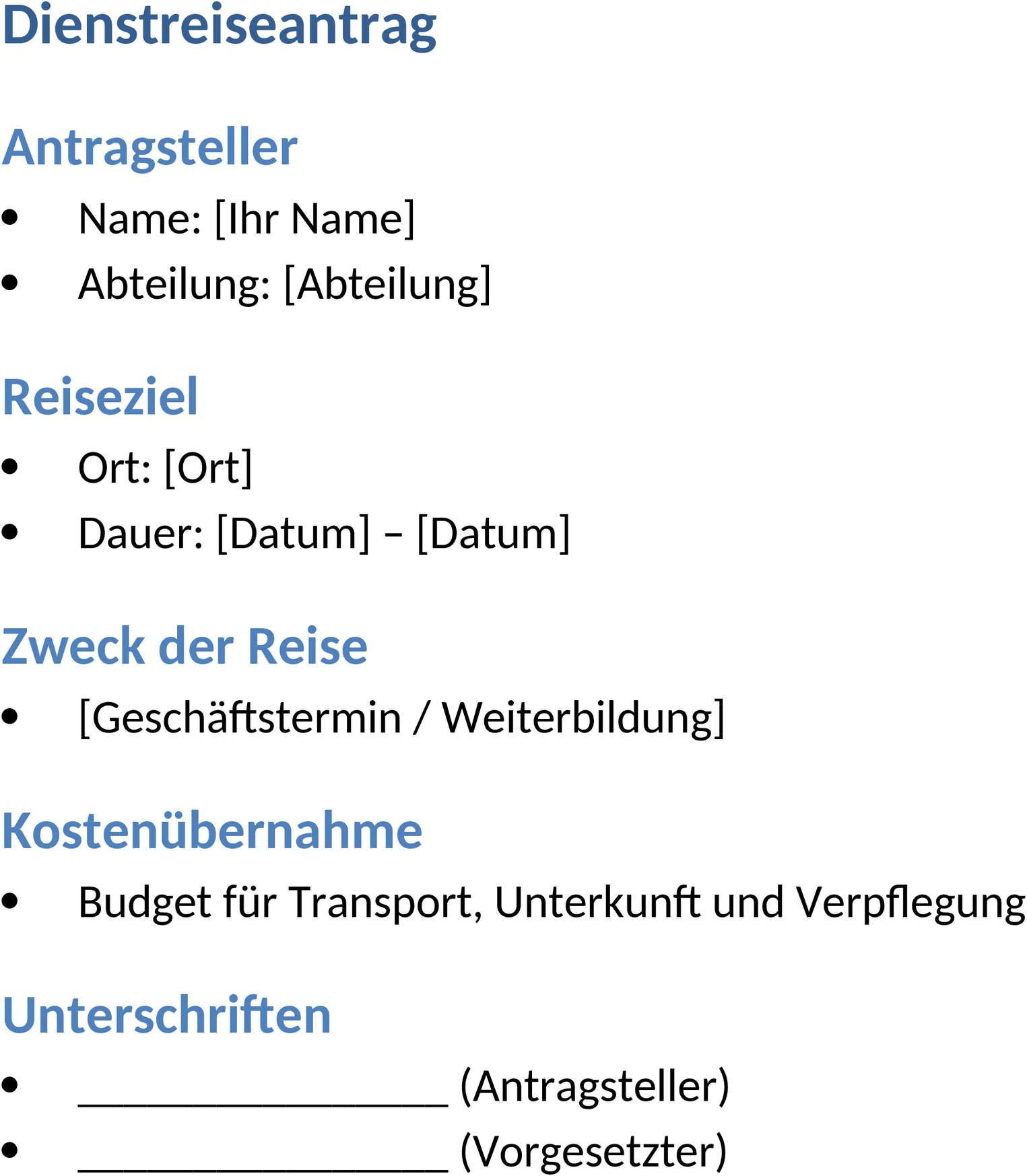 Dienstreiseantrag Word Datei