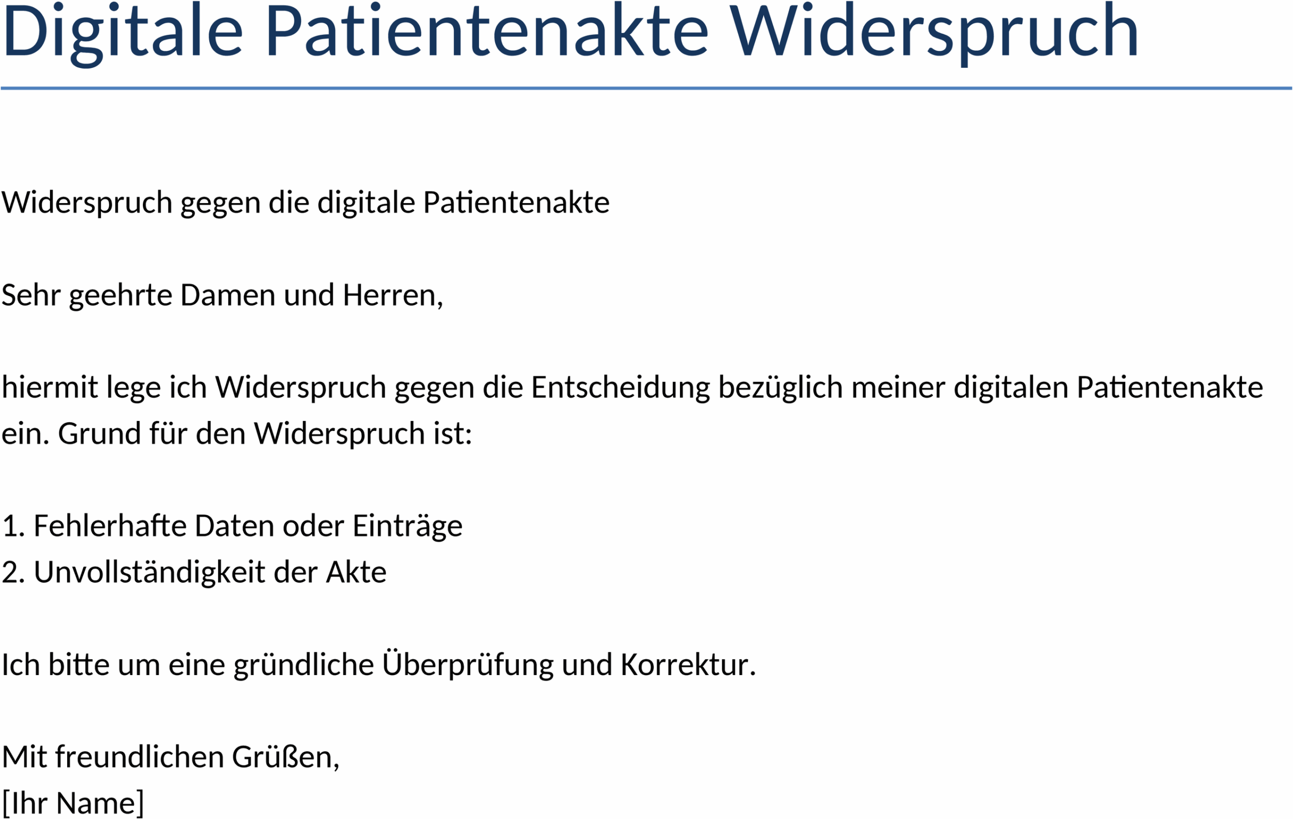 Word-Dokument: Digitale Patientenakte Widerspruch