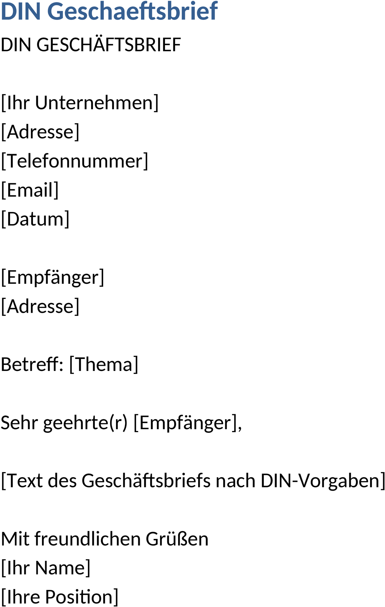 DIN Geschäftsbrief Vorlage in Word