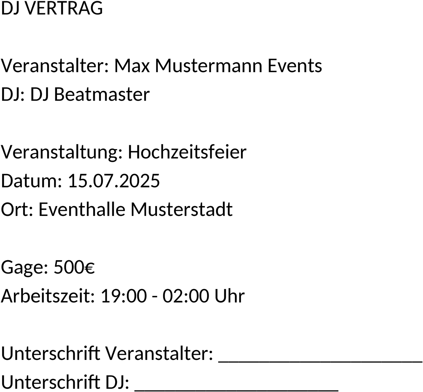 DJ Vertrag Word Datei