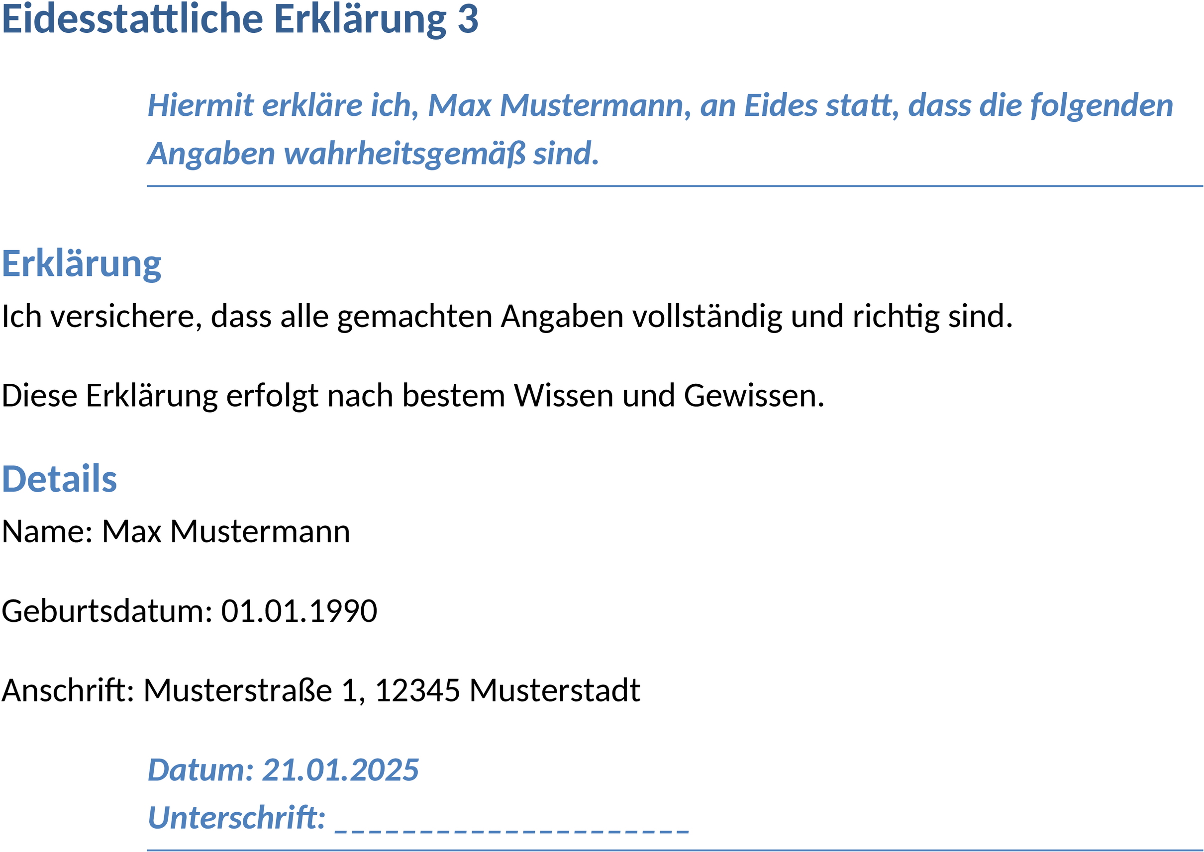 Word-Dokument Eidesstattliche Erklärung