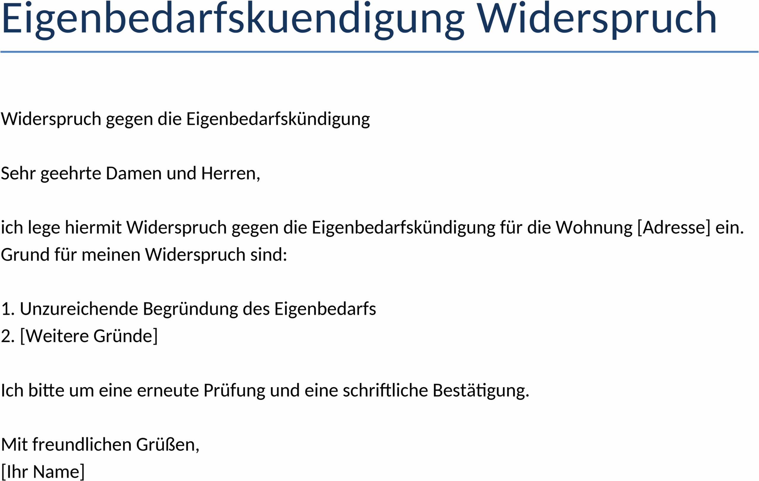 Eigenbedarfskündigung Widerspruch Vorlage