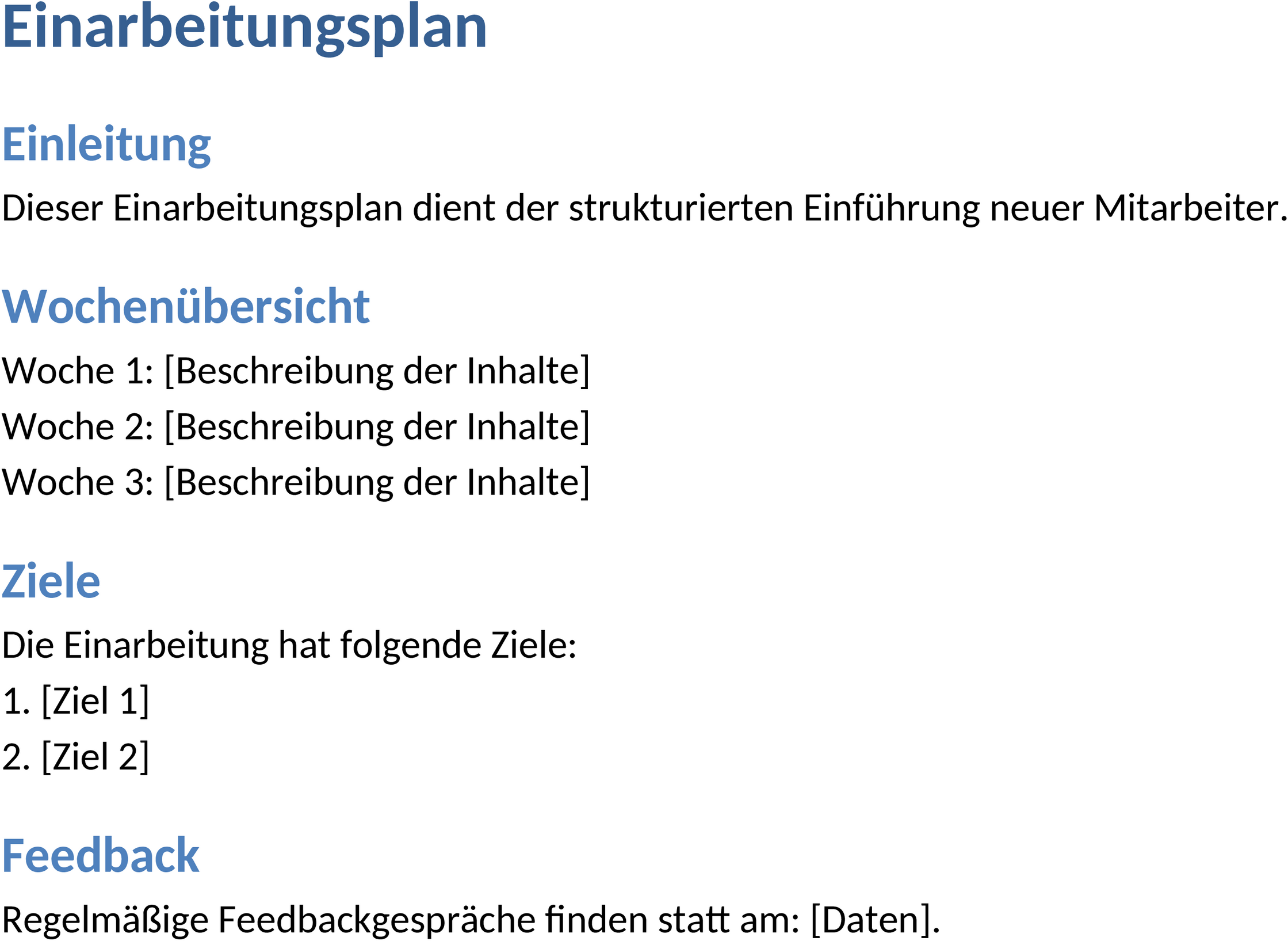 Word Einarbeitungsplan Vorlage