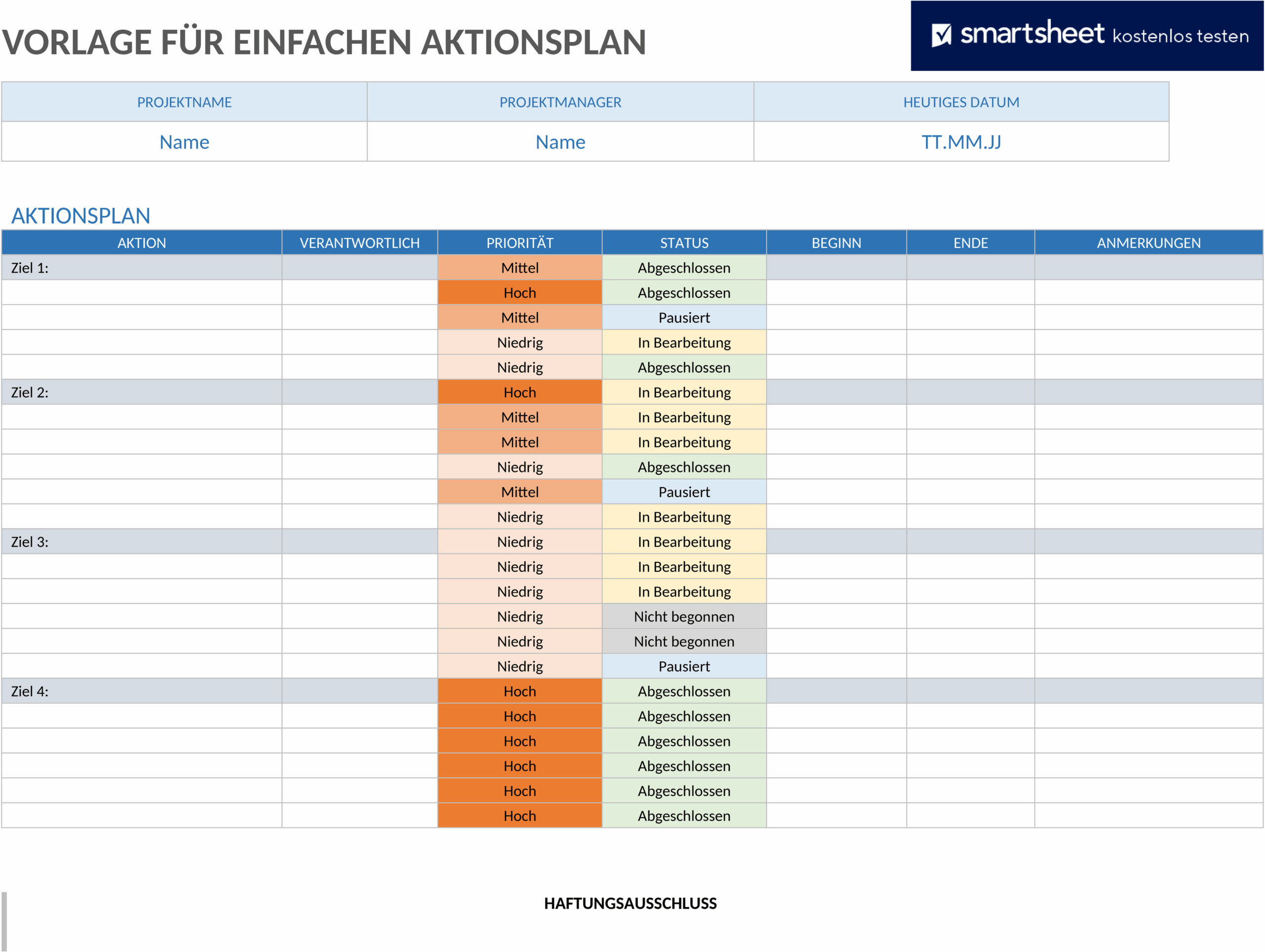 Word-Vorlage: Einfacher Aktionsplan