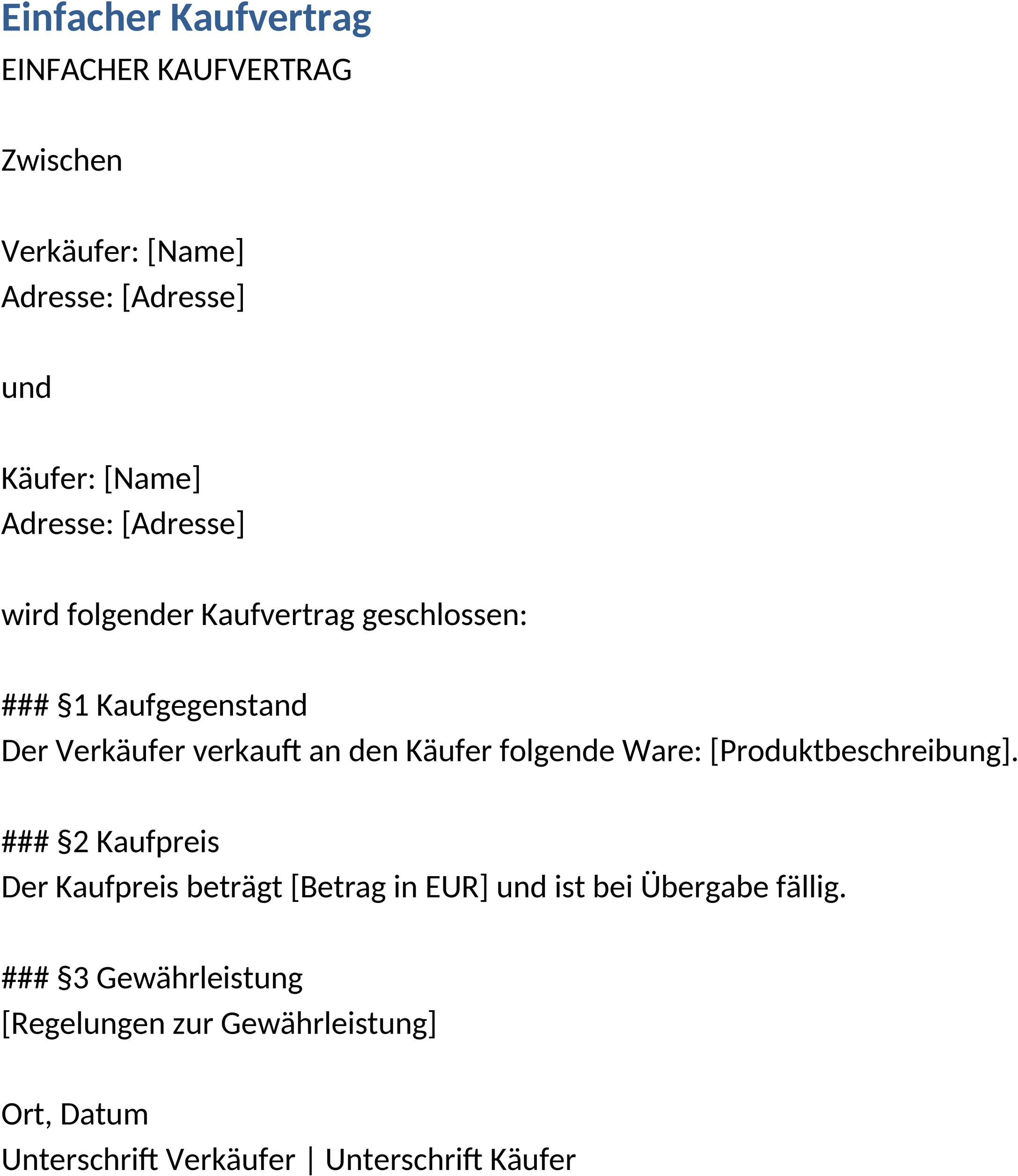 Einfacher Kaufvertrag im Word-Format
