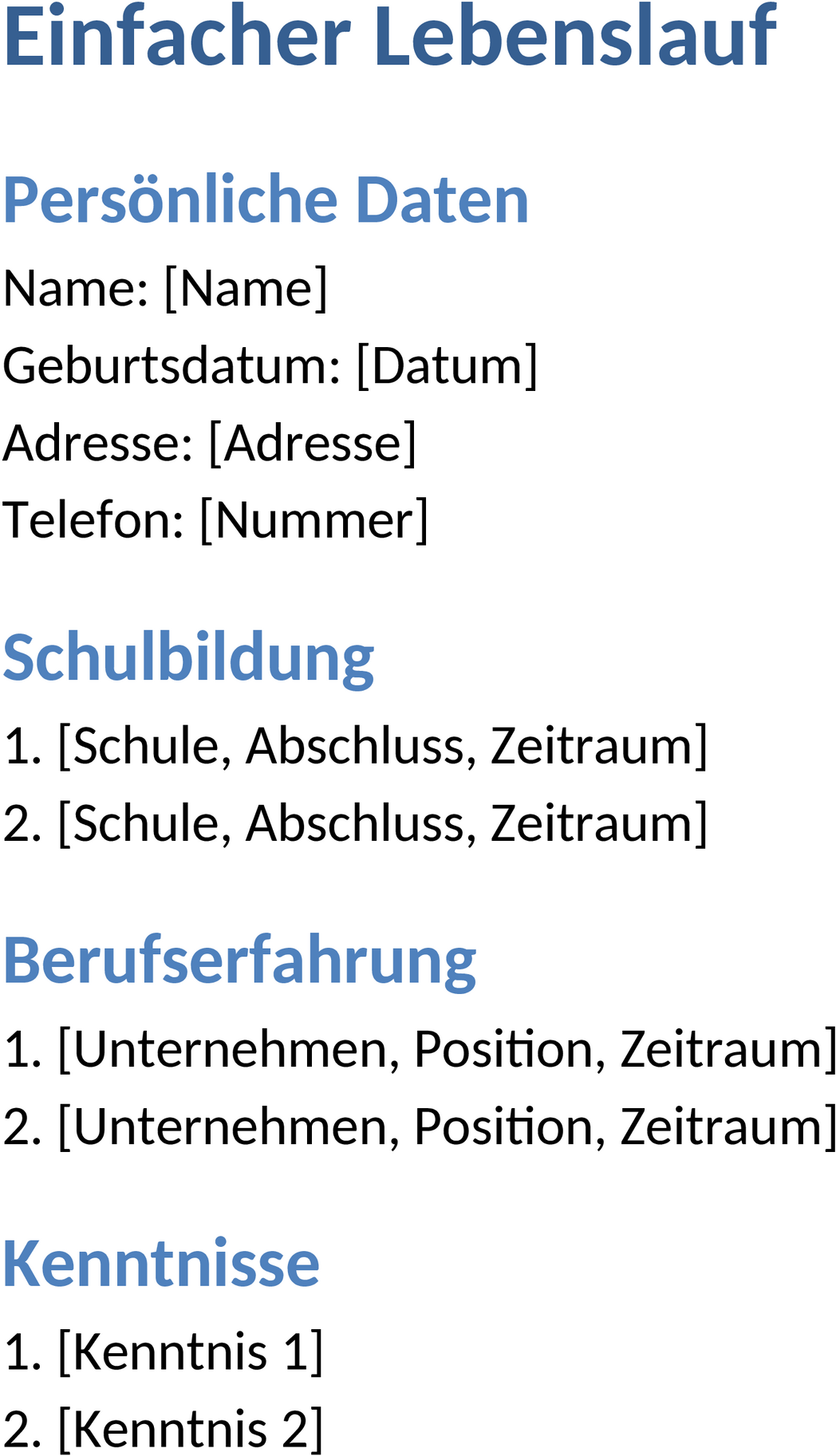 Einfacher Lebenslauf im Word-Format