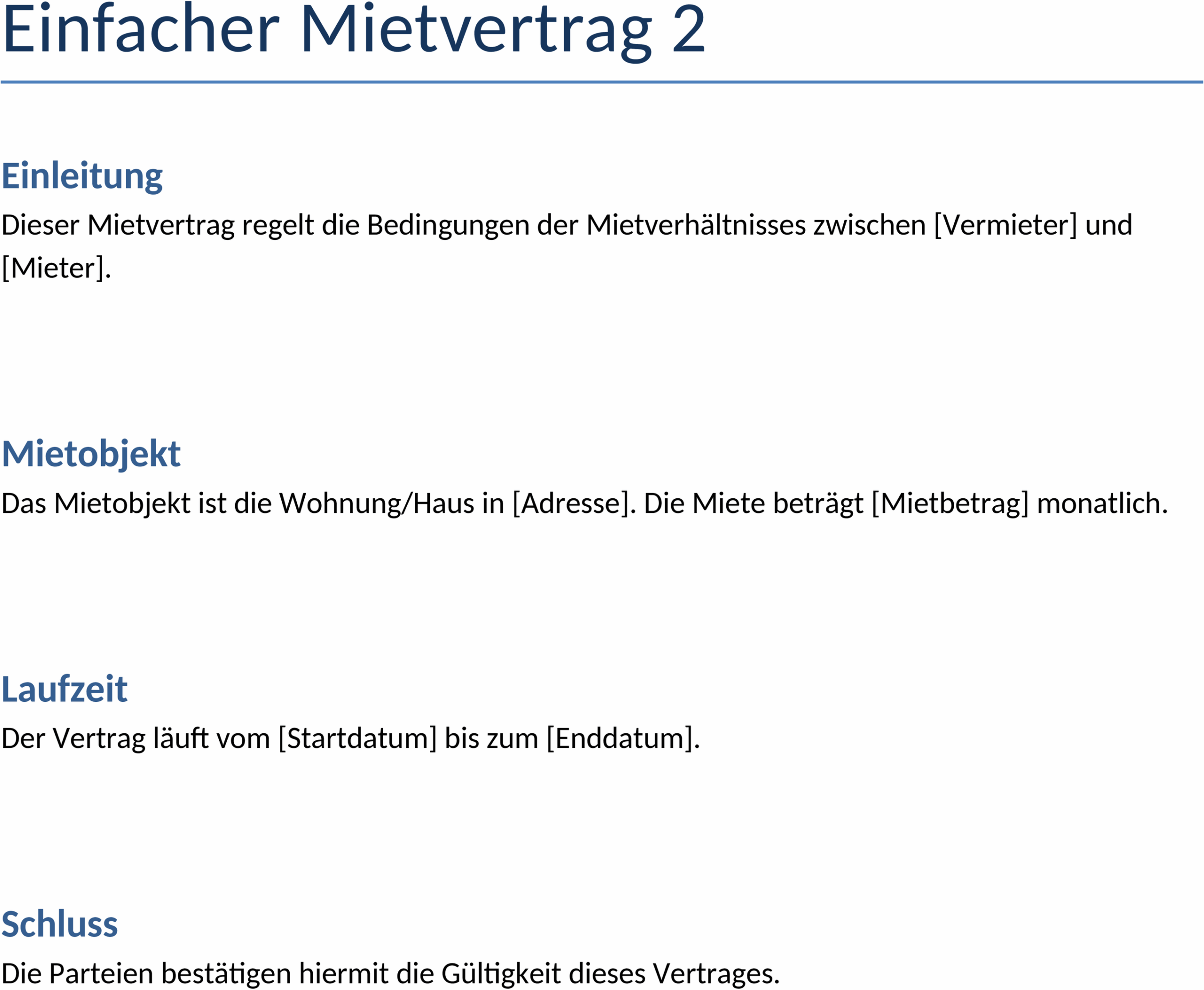 Einfacher Mietvertrag als Word-Dokument