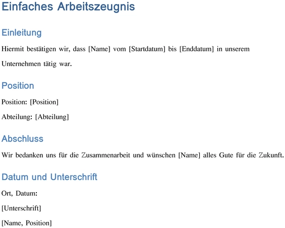 einfaches-arbeitszeugnis-vorlage