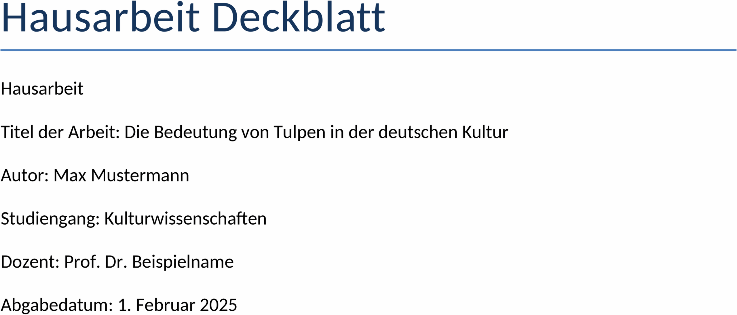 Einfaches und Effektives Hausarbeit Deckblatt