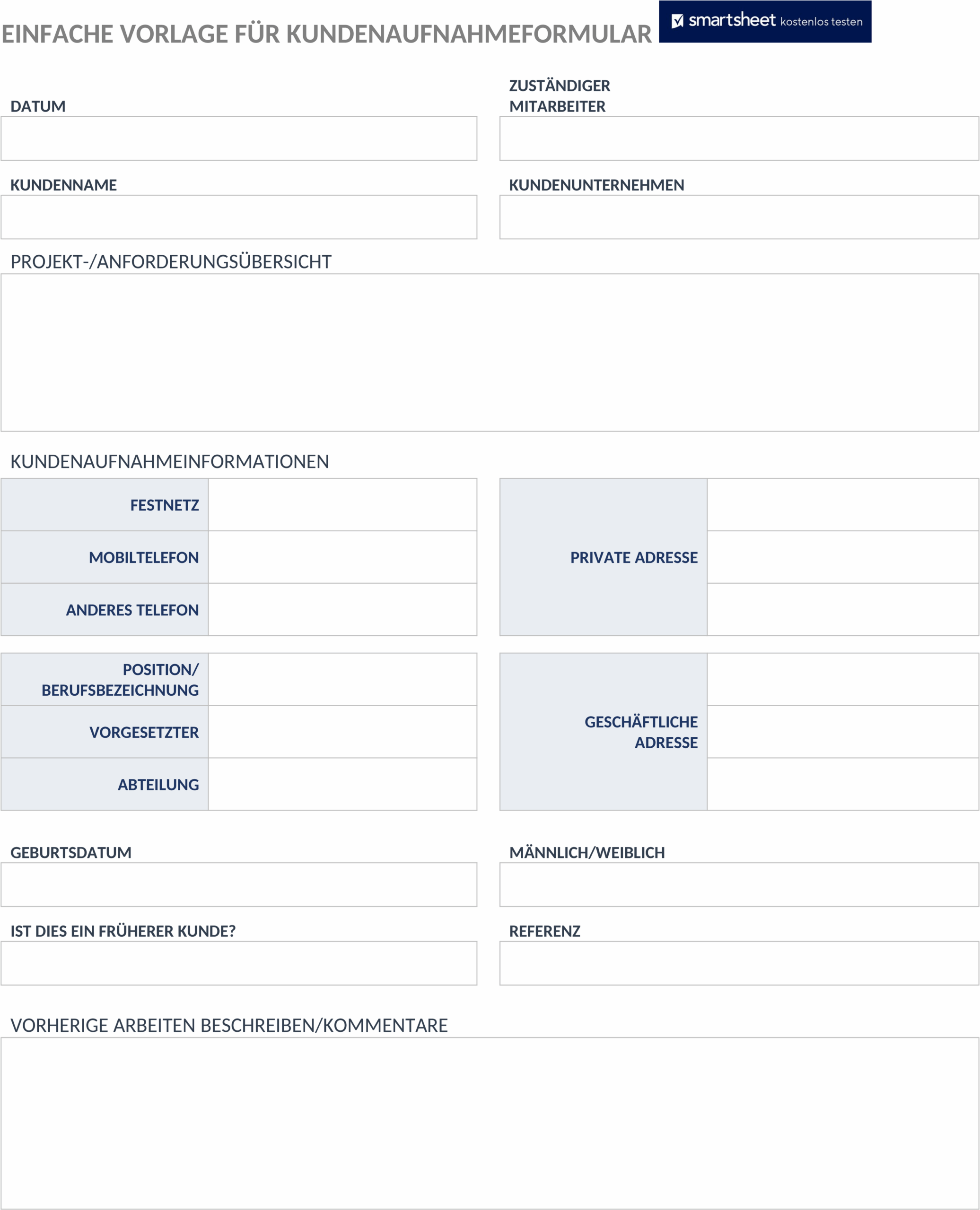 Word-Vorlage Einfaches Kundenaufnahmeformular