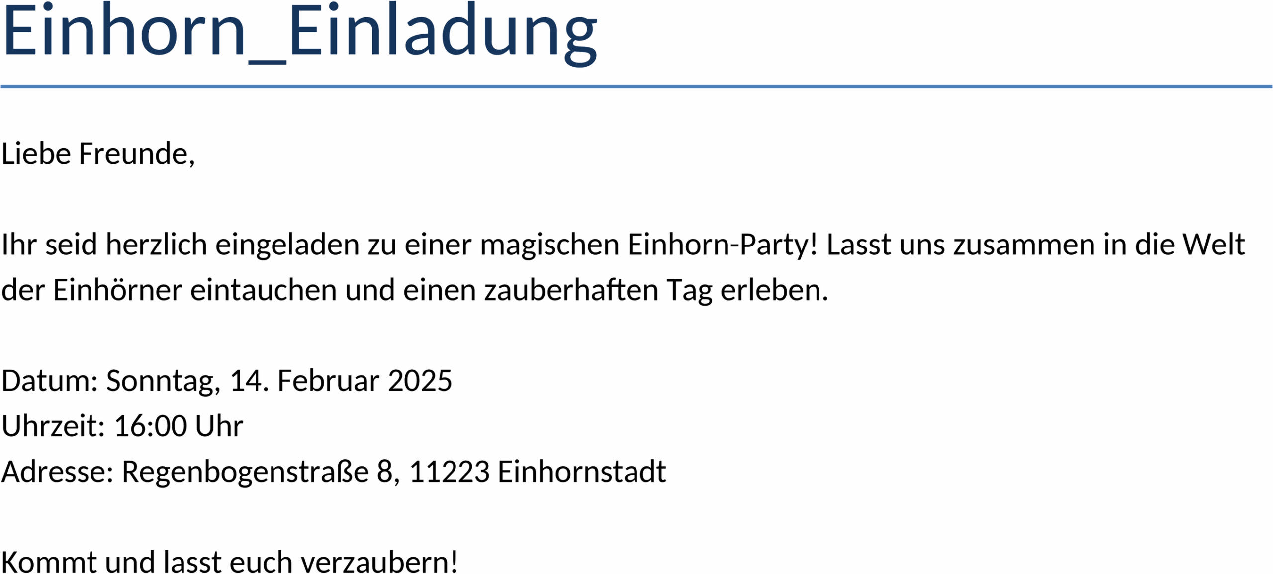 Word-Vorlage Einhorn-Einladung